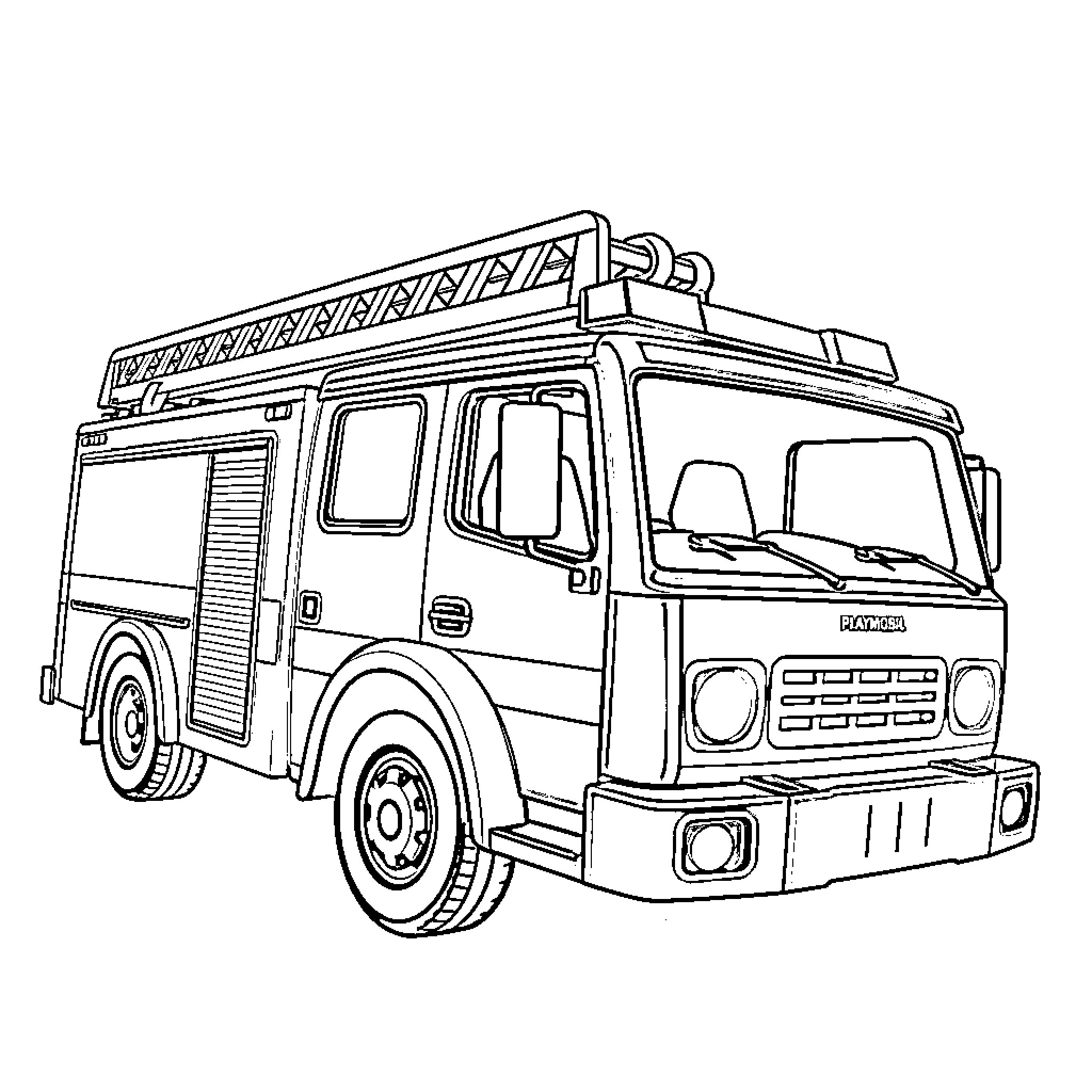 Fire Truck Rushing to Emergency Scene Coloring Page (free black-and-white line drawing printable PDF for all, from beginners to advanced learners, including children, teens, adults, and seniors)