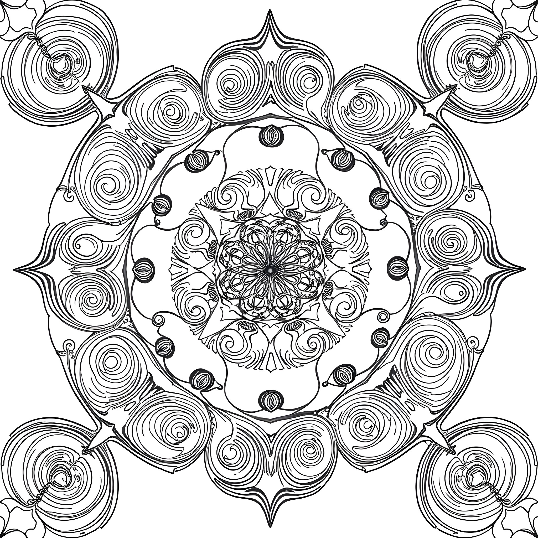 Geometric patterns and symmetry Coloring Page (free black-and-white line drawing printable PDF for all, from beginners to advanced learners, including children, teens, adults, and seniors)