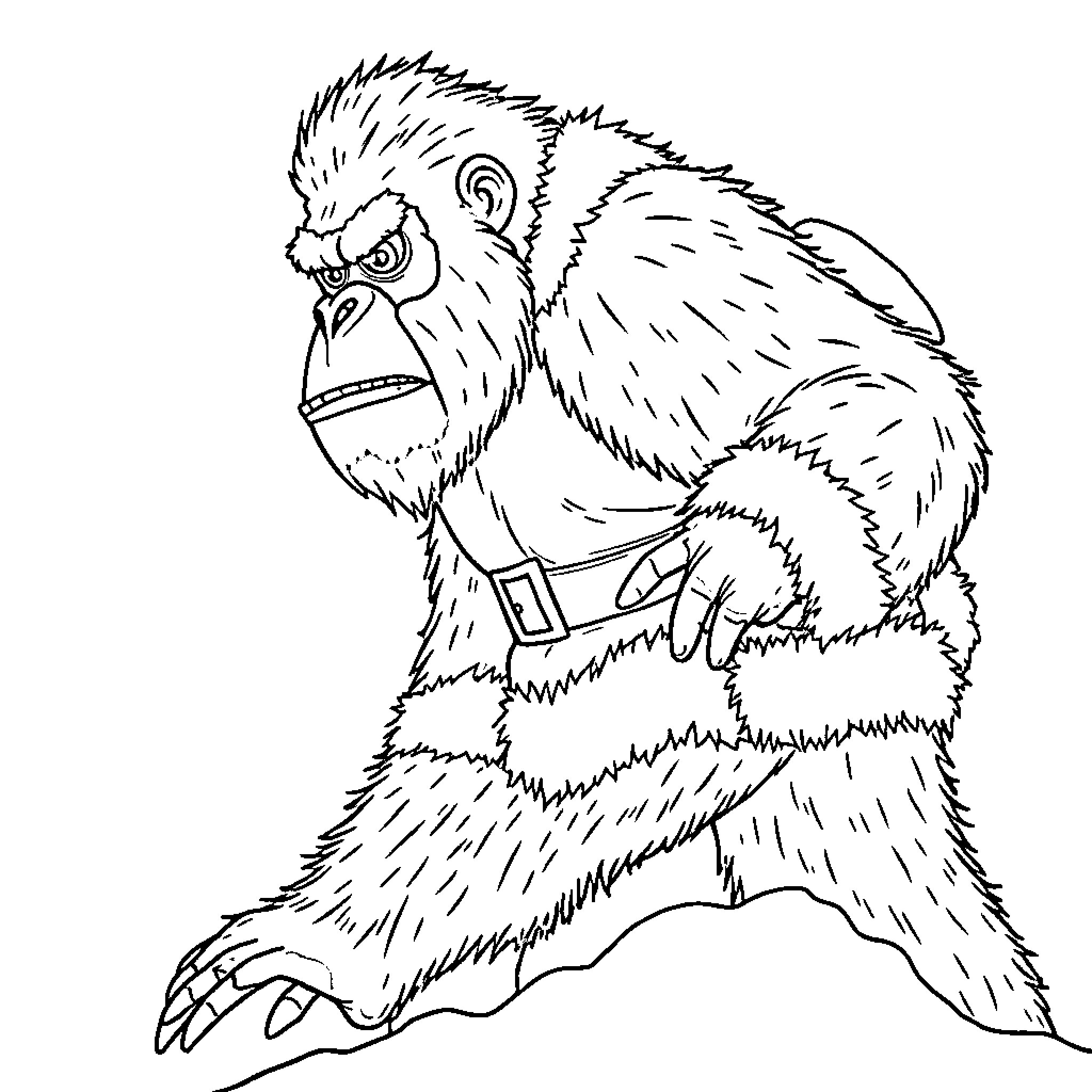 Bigfoot exploring the wilderness Coloring Page (free black-and-white line drawing printable PDF for all, from beginners to advanced learners, including children, teens, adults, and seniors)