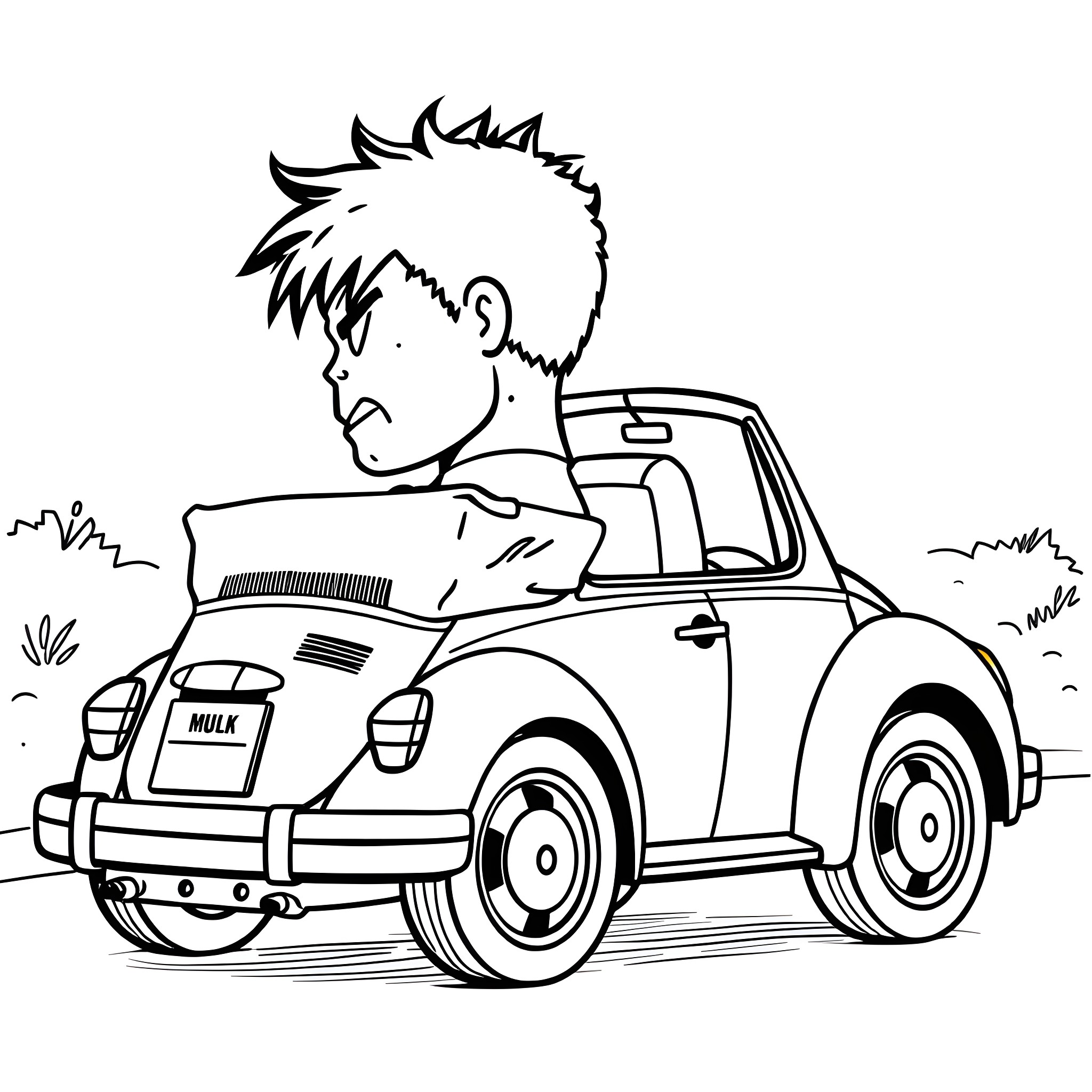 Hulk driving a retro milk truck with determination Coloring Page (free black-and-white line drawing printable PDF for all, from beginners to advanced learners, including children, teens, adults, and seniors)