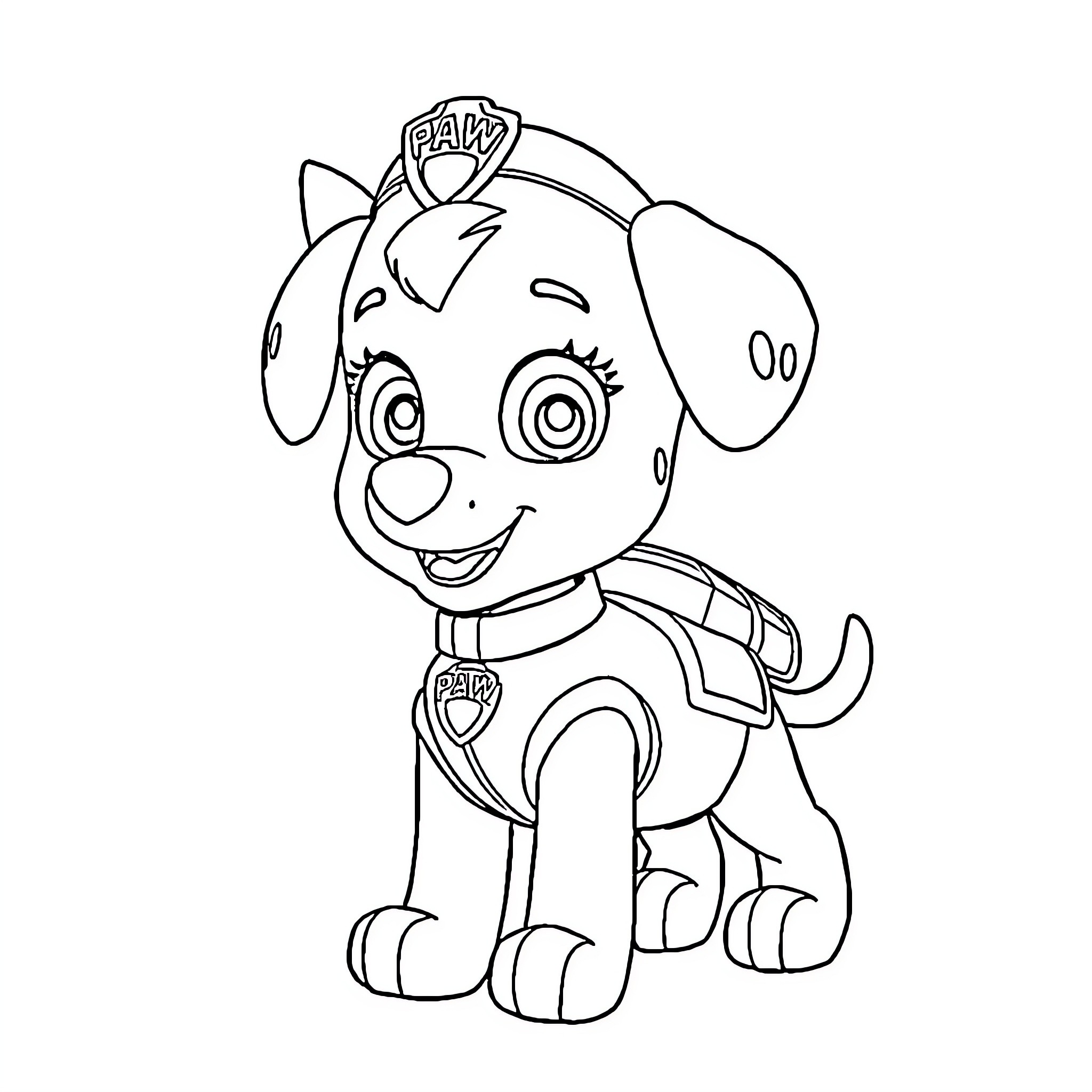 Stella the Puppy's Playful Antics Coloring Page (free black-and-white line drawing printable PDF for all, from beginners to advanced learners, including children, teens, adults, and seniors)