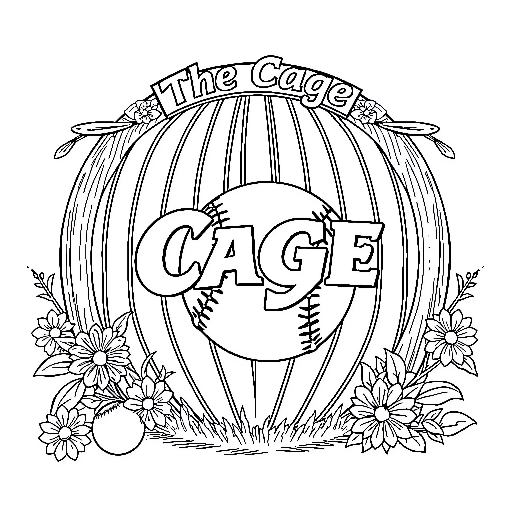 Softball players in the cage Coloring Page (free black-and-white line drawing printable PDF for all, from beginners to advanced learners, including children, teens, adults, and seniors)
