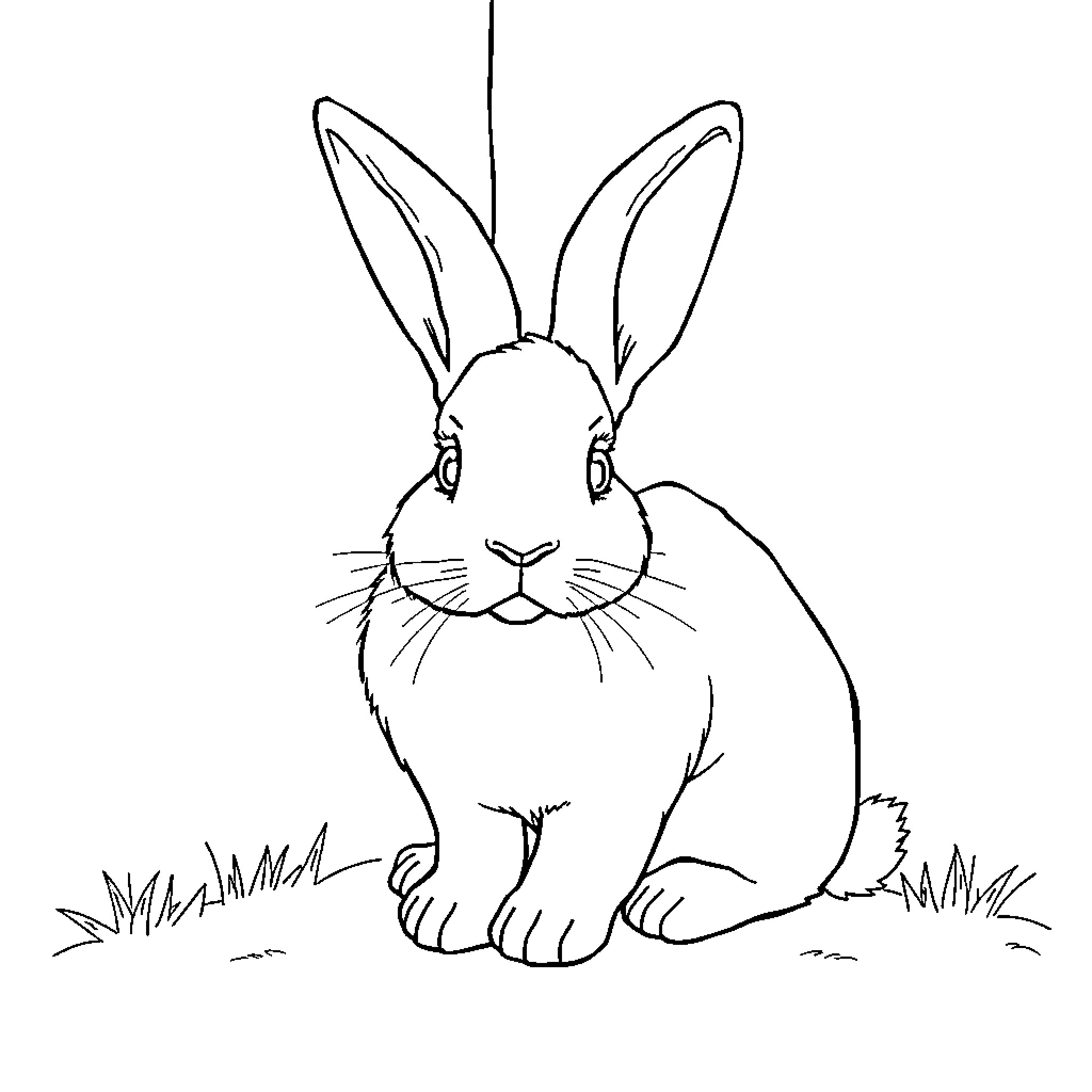 Rabbit sitting on the grass Coloring Page (free black-and-white line drawing printable PDF for all, from beginners to advanced learners, including children, teens, adults, and seniors)