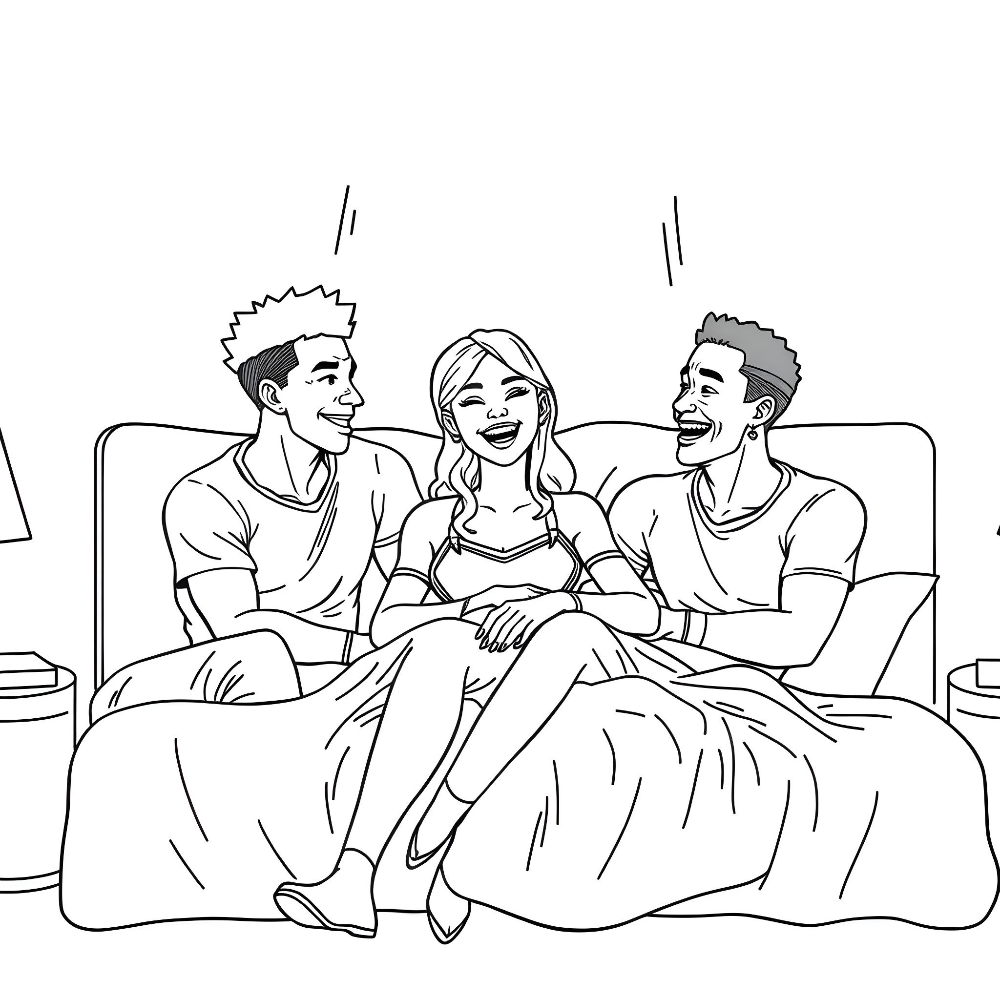 Fortnite Character interacting with friends Coloring Page (free black-and-white line drawing printable PDF for all, from beginners to advanced learners, including children, teens, adults, and seniors)