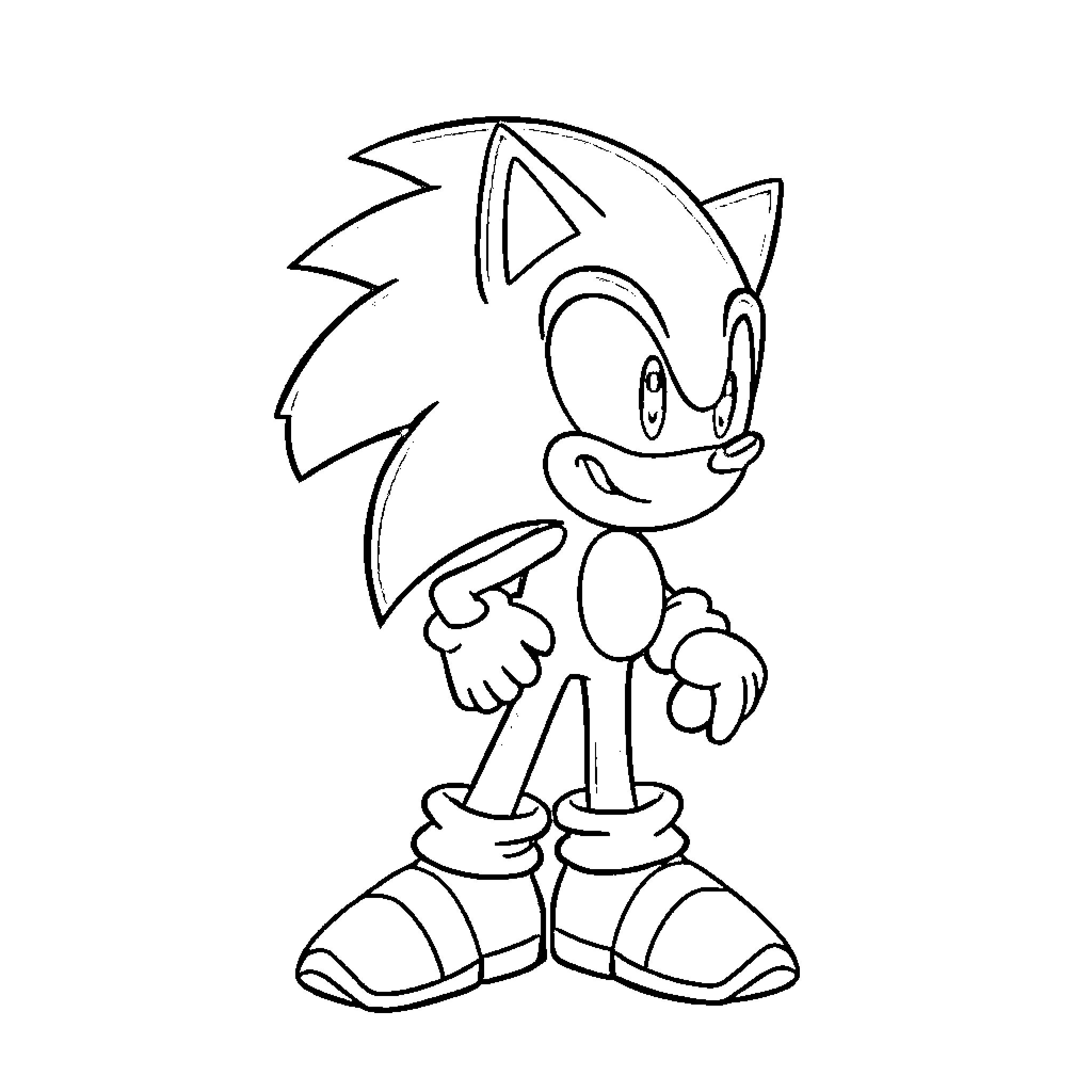 Sonic the Hedgehog in a Playful Pose Coloring Page (free black-and-white line drawing printable PDF for all, from beginners to advanced learners, including children, teens, adults, and seniors)