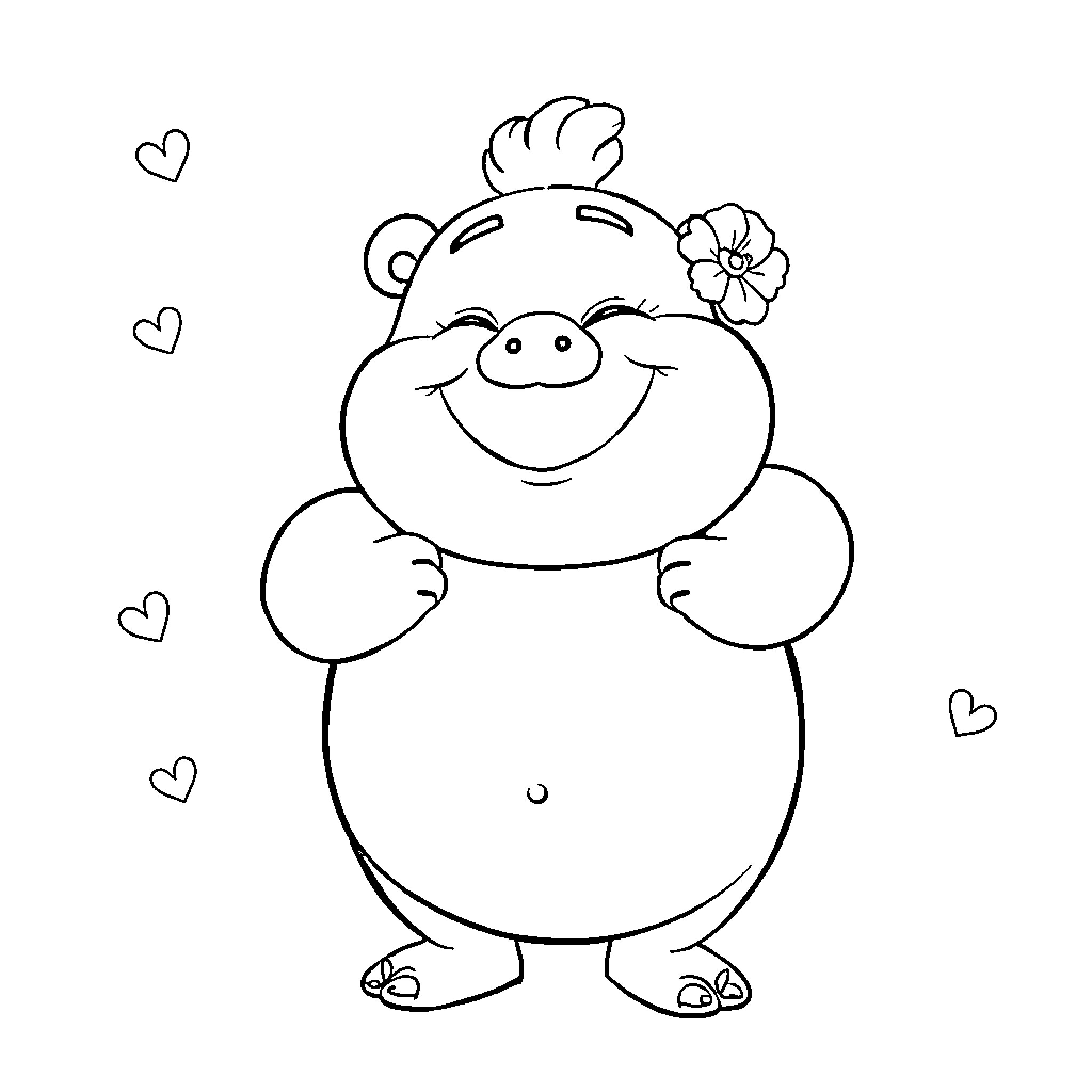 Chinito smiling joyfully with flower crown Coloring Page (free black-and-white line drawing printable PDF for all, from beginners to advanced learners, including children, teens, adults, and seniors)