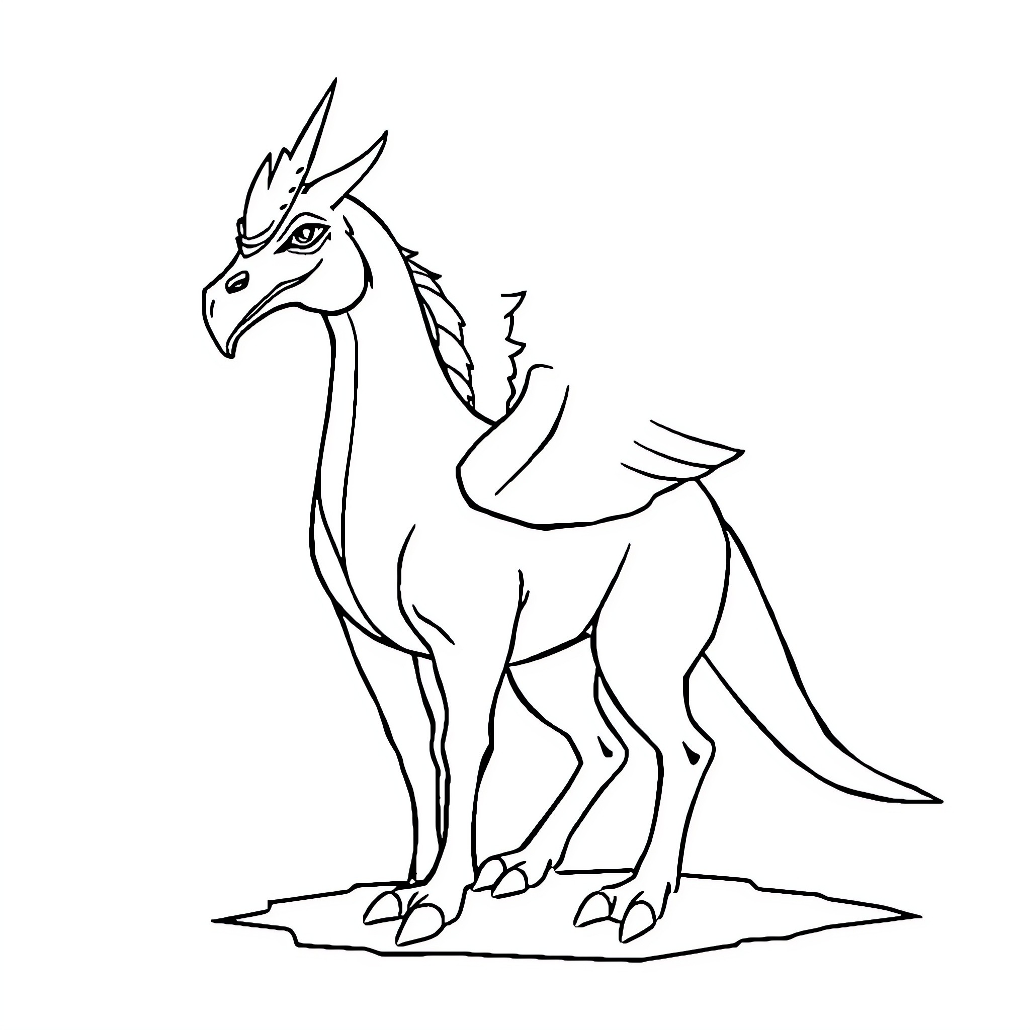 Hippogriff standing alert and ready Coloring Page (free black-and-white line drawing printable PDF for all, from beginners to advanced learners, including children, teens, adults, and seniors)