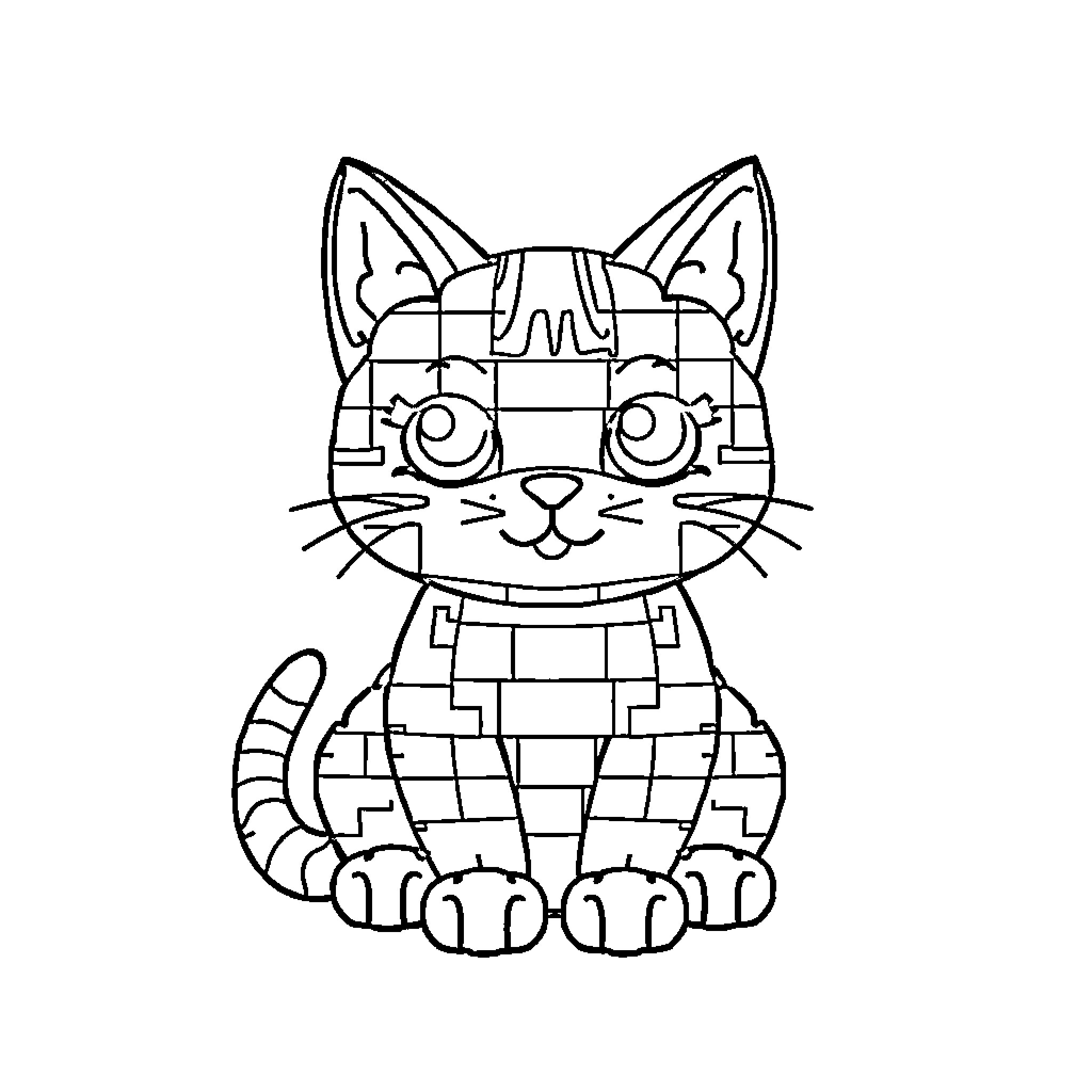 Cat puzzle piece in black and white Coloring Page (free black-and-white line drawing printable PDF for all, from beginners to advanced learners, including children, teens, adults, and seniors)