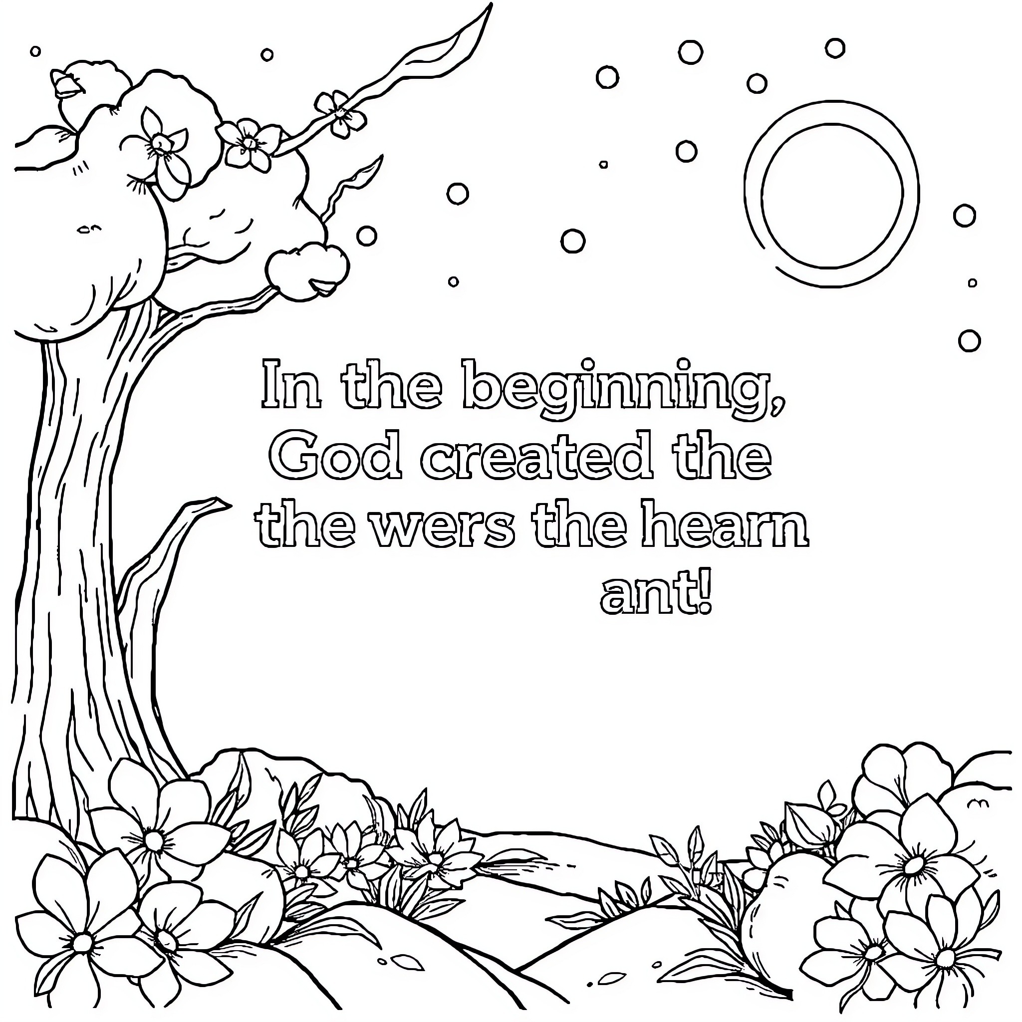 Genesis: God's creation in the beginning Coloring Page (free black-and-white line drawing printable PDF for all, from beginners to advanced learners, including children, teens, adults, and seniors)