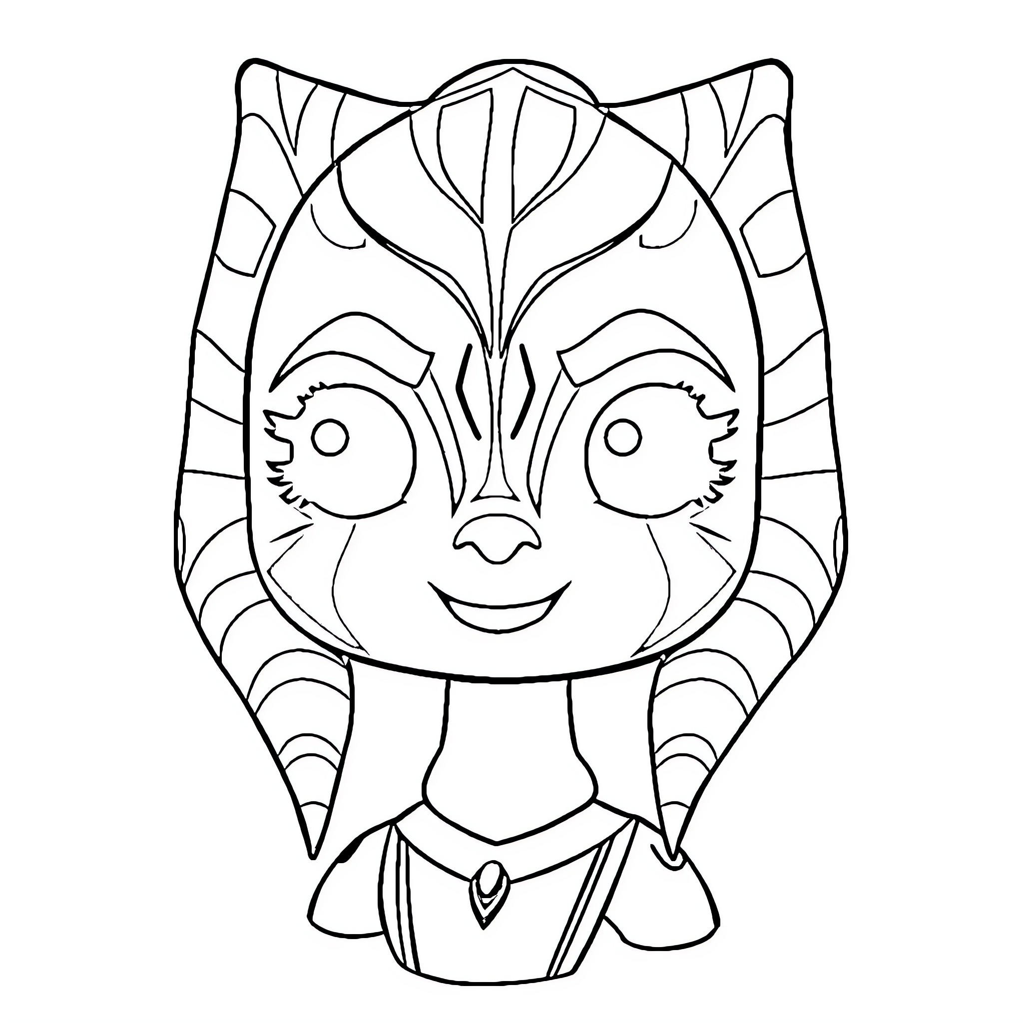 Ahsoka Tano in Cartoon Style Portrait Coloring Page (free black-and-white line drawing printable PDF for all, from beginners to advanced learners, including children, teens, adults, and seniors)