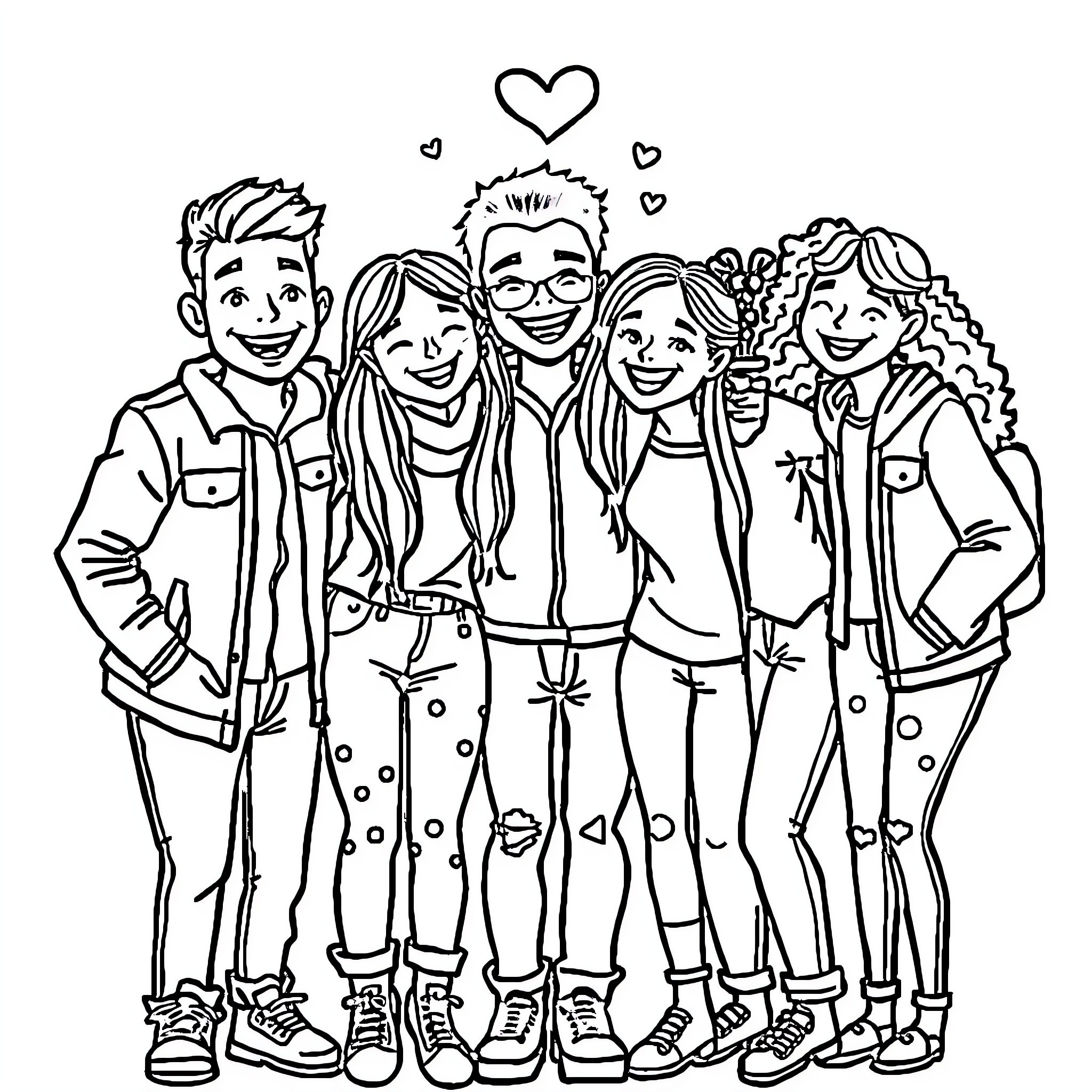 Gay Friends Enjoying Joyful Camaraderie Coloring Page (free black-and-white line drawing printable PDF for all, from beginners to advanced learners, including children, teens, adults, and seniors)
