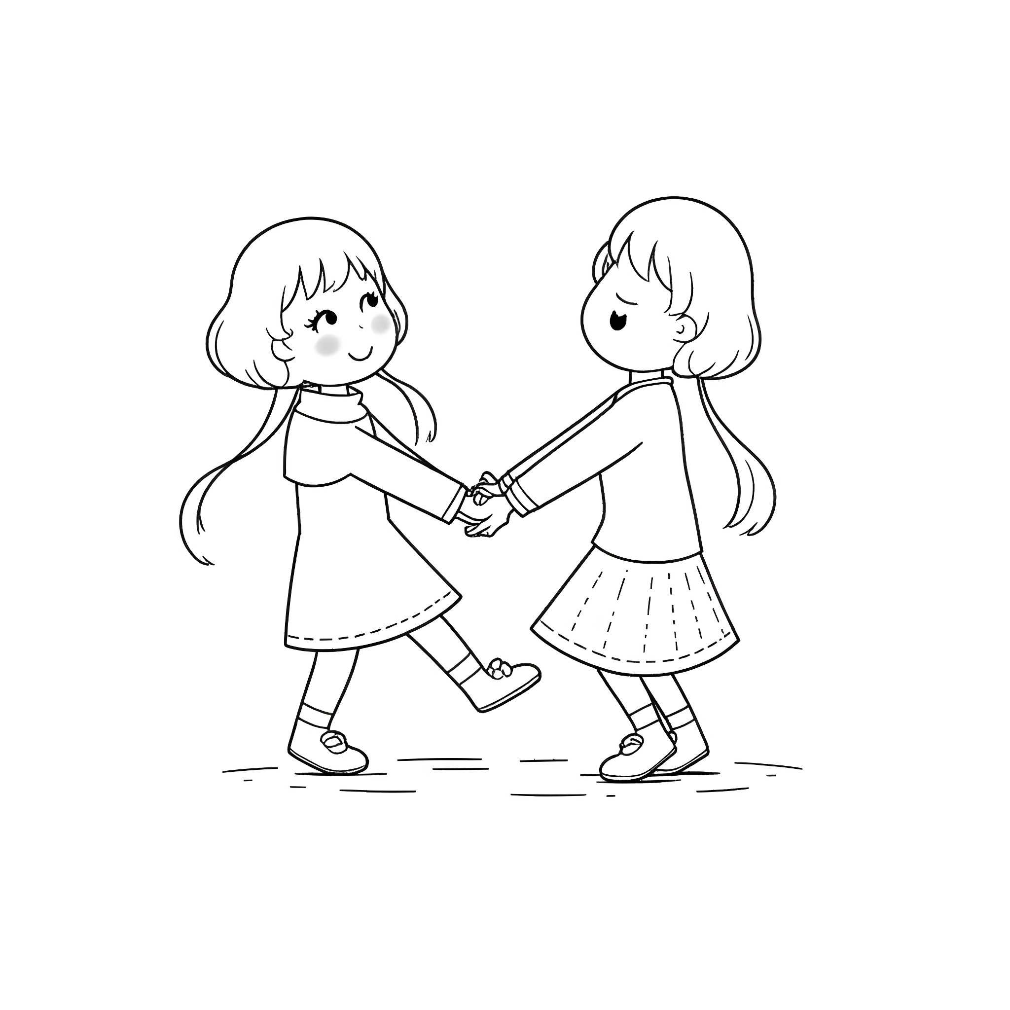 Madotsuki's Friendly Encounter Coloring Page (free black-and-white line drawing printable PDF for all, from beginners to advanced learners, including children, teens, adults, and seniors)