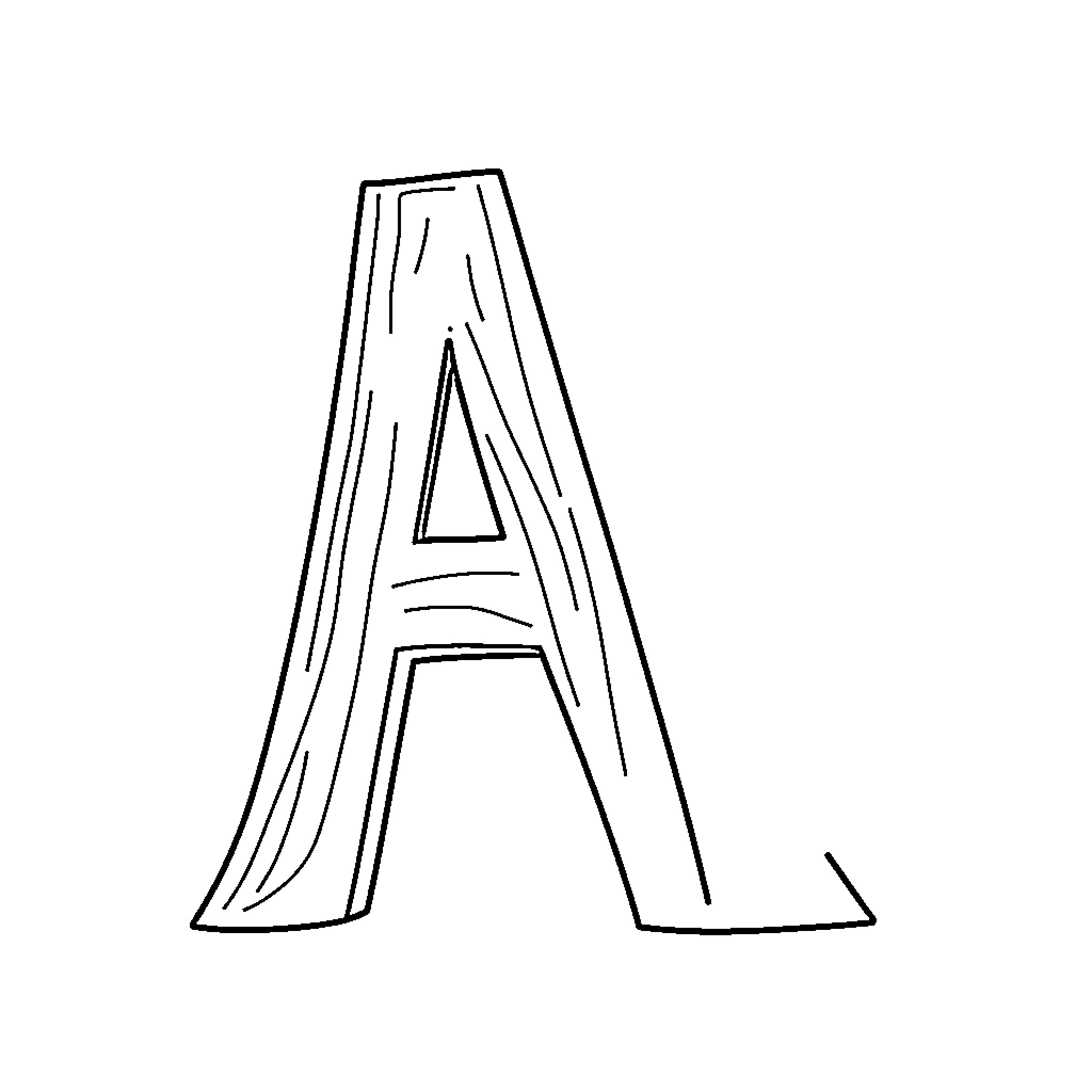 Letter A crafted from wooden planks Coloring Page (free black-and-white line drawing printable PDF for all, from beginners to advanced learners, including children, teens, adults, and seniors)