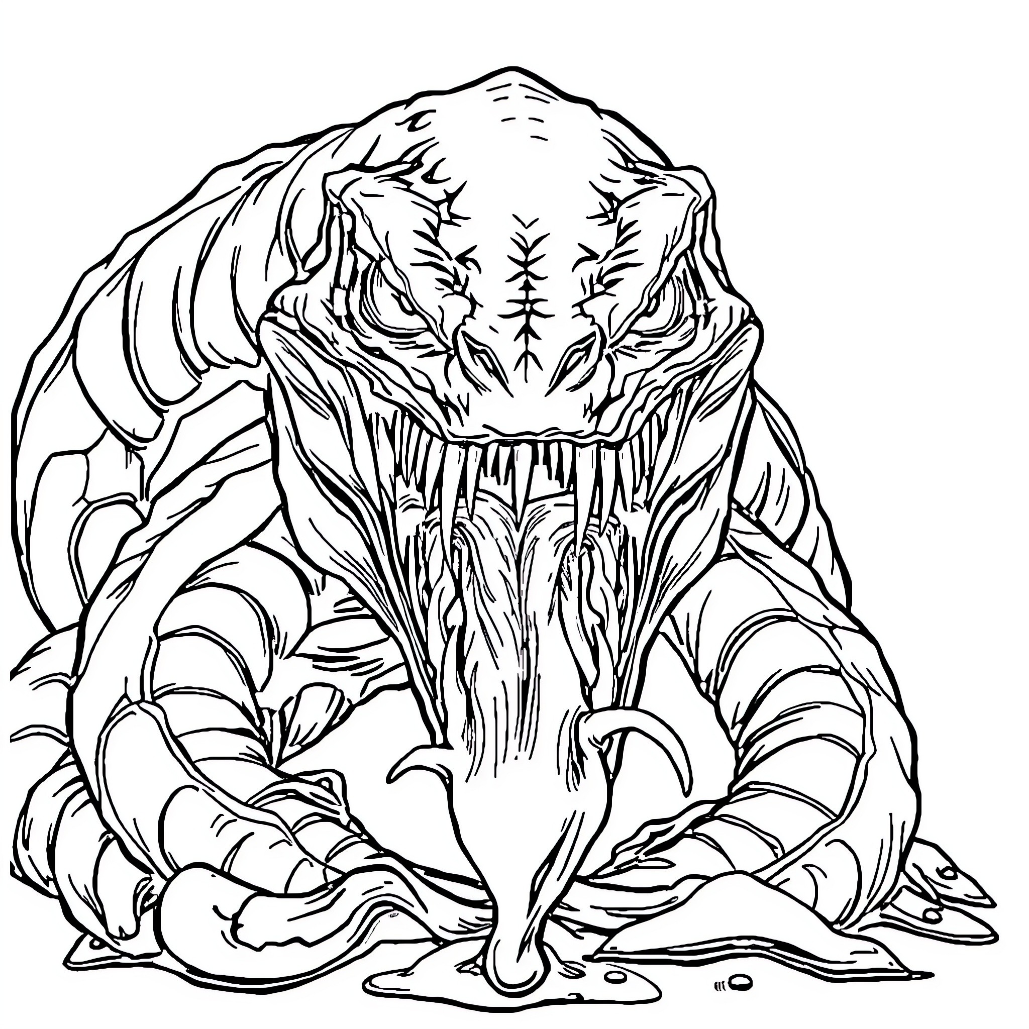 Predator emerging from the depths with menacing claws Coloring Page (free black-and-white line drawing printable PDF for all, from beginners to advanced learners, including children, teens, adults, and seniors)