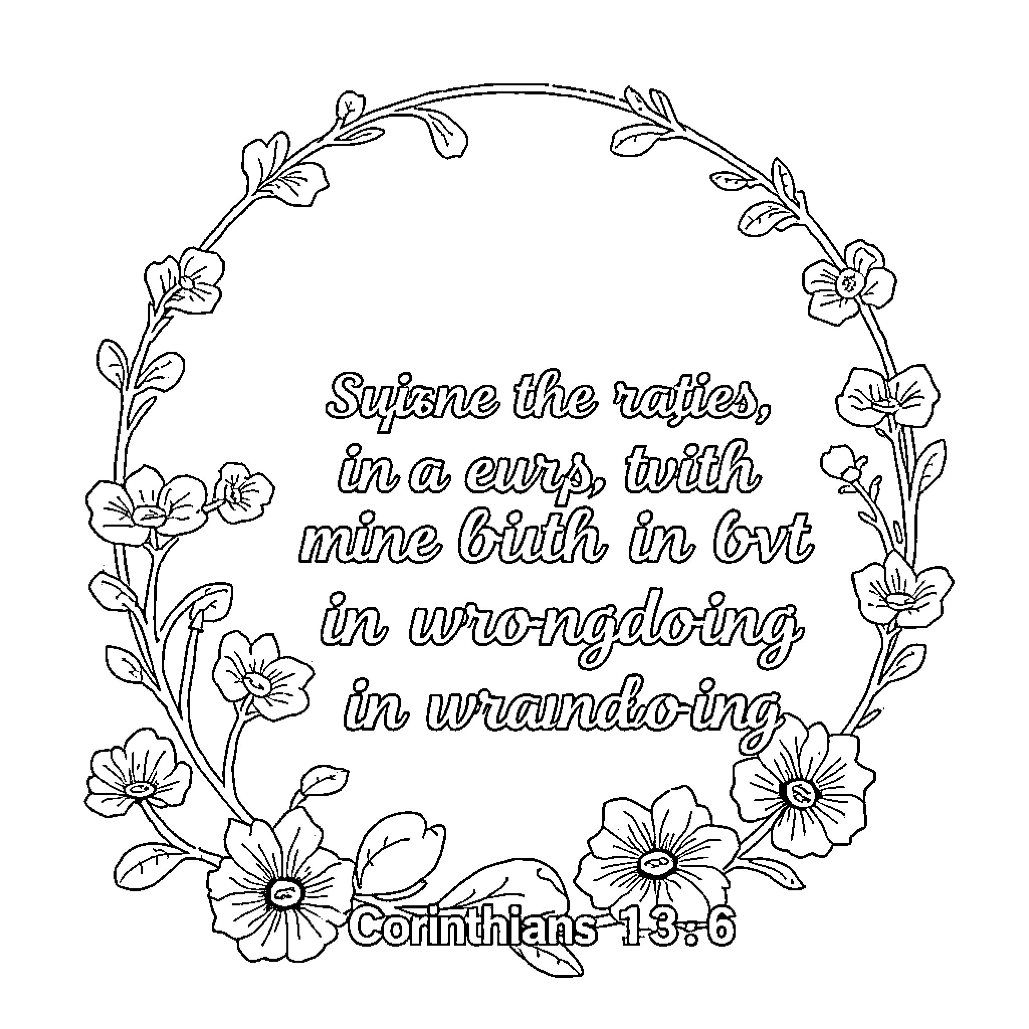 Corinthians - Floral wreath with bible verse Coloring Page (free black-and-white line drawing printable PDF for all, from beginners to advanced learners, including children, teens, adults, and seniors)