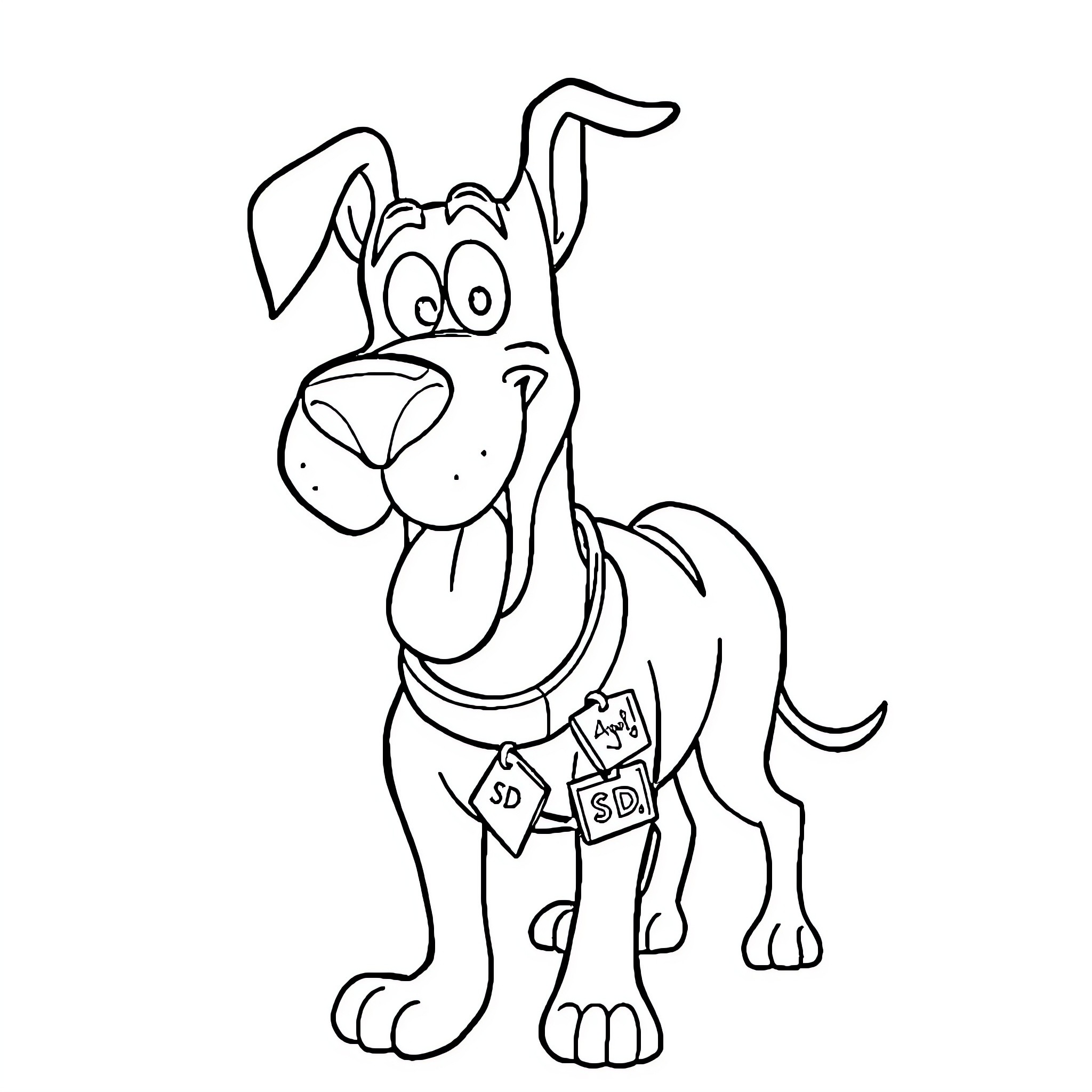 Scooby Doo's Silly Antics in Cartoon World Coloring Page (free black-and-white line drawing printable PDF for all, from beginners to advanced learners, including children, teens, adults, and seniors)