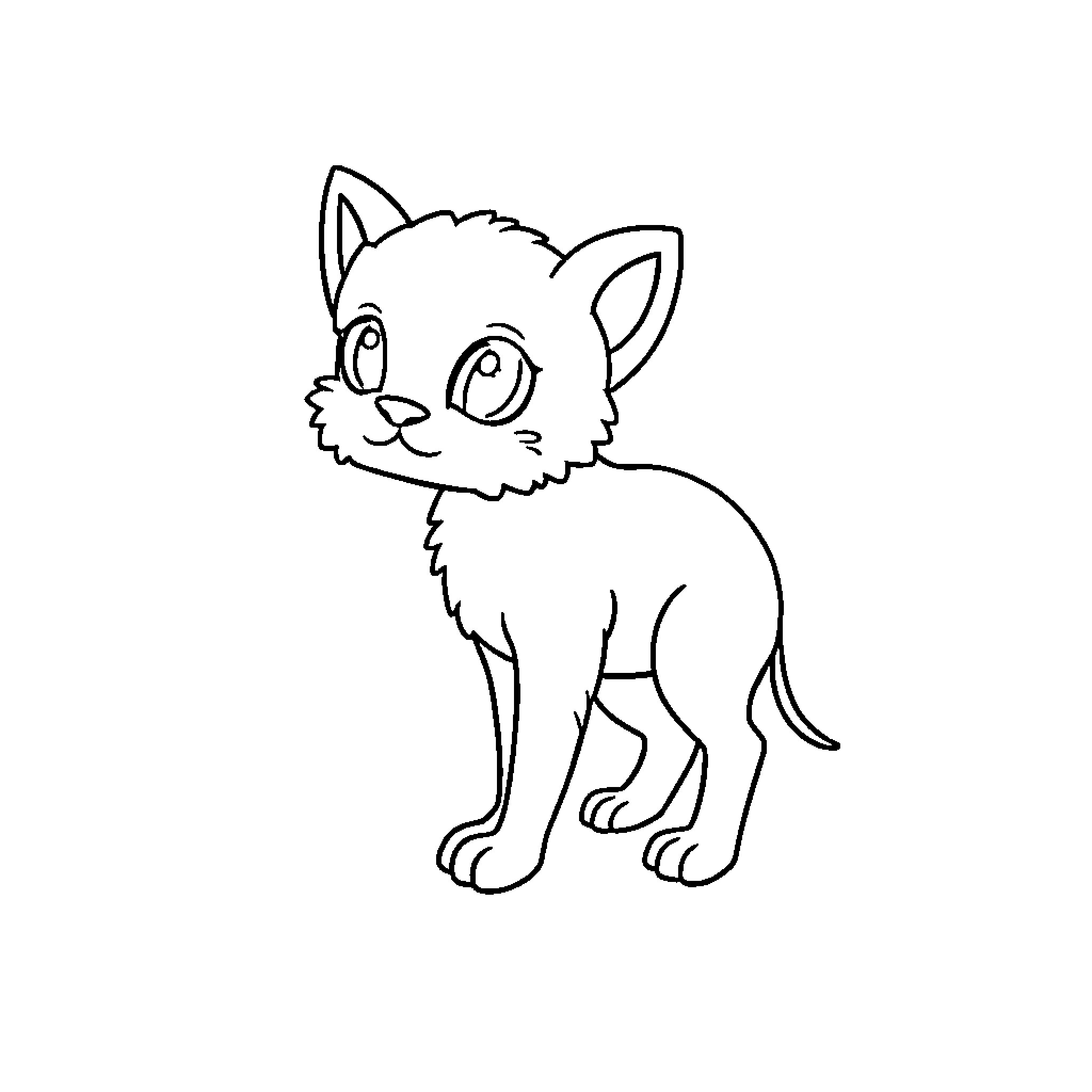Minimalism: Playful kitten in a simple outline Coloring Page (free black-and-white line drawing printable PDF for all, from beginners to advanced learners, including children, teens, adults, and seniors)