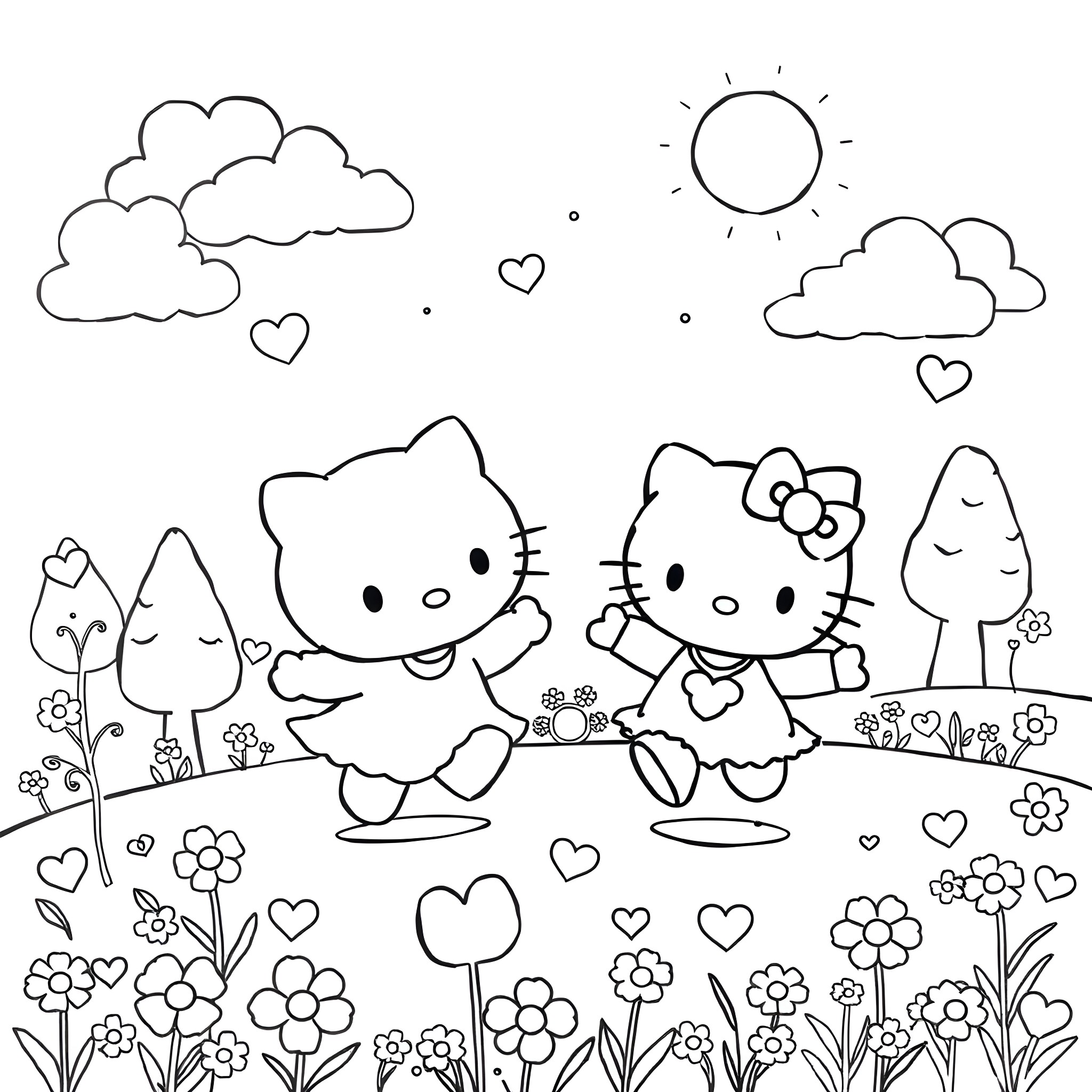 Labubu's Playful Adventure in the Enchanting Garden Coloring Page (free black-and-white line drawing printable PDF for all, from beginners to advanced learners, including children, teens, adults, and seniors)