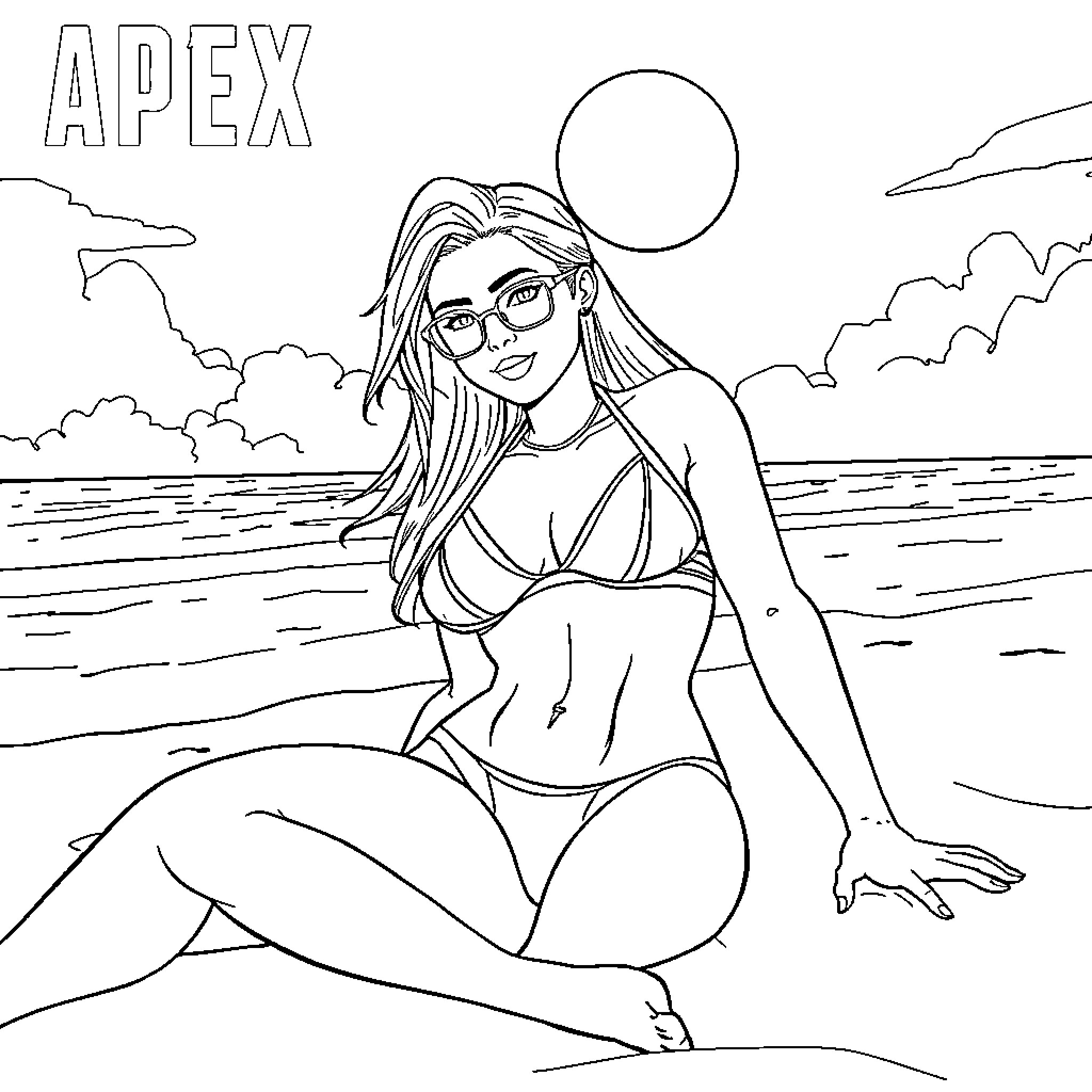 Lifeline on the Beach Coloring Page (free black-and-white line drawing printable PDF for all, from beginners to advanced learners, including children, teens, adults, and seniors)