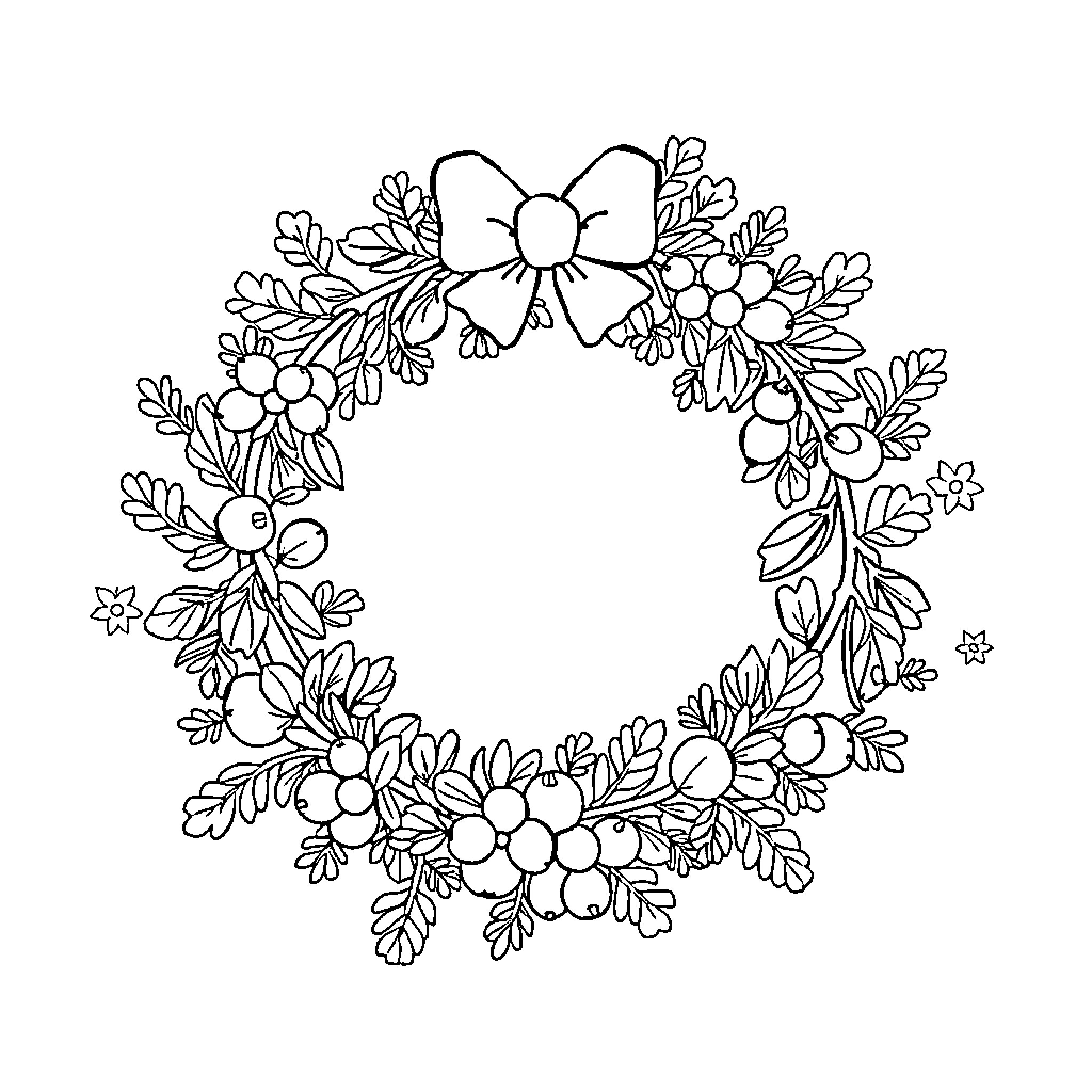 Crown of floral wreath with bow Coloring Page (free black-and-white line drawing printable PDF for all, from beginners to advanced learners, including children, teens, adults, and seniors)