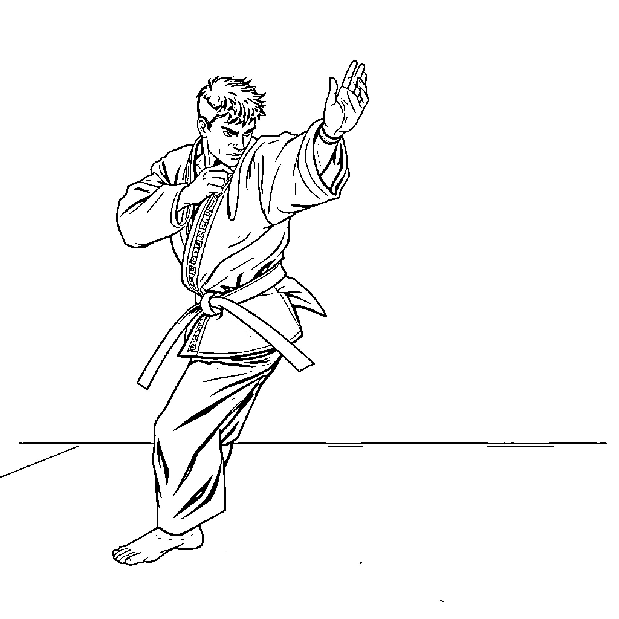 Judo Athlete Executing Martial Arts Technique Coloring Page (free black-and-white line drawing printable PDF for all, from beginners to advanced learners, including children, teens, adults, and seniors)