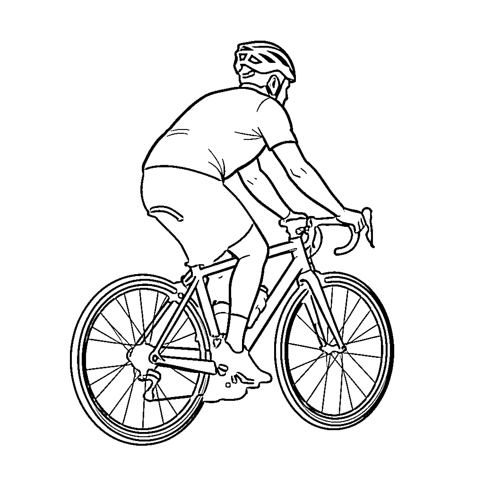 Bicyclist riding a racing bike with intense focus Coloring Page (free black-and-white line drawing printable PDF for all, from beginners to advanced learners, including children, teens, adults, and seniors)
