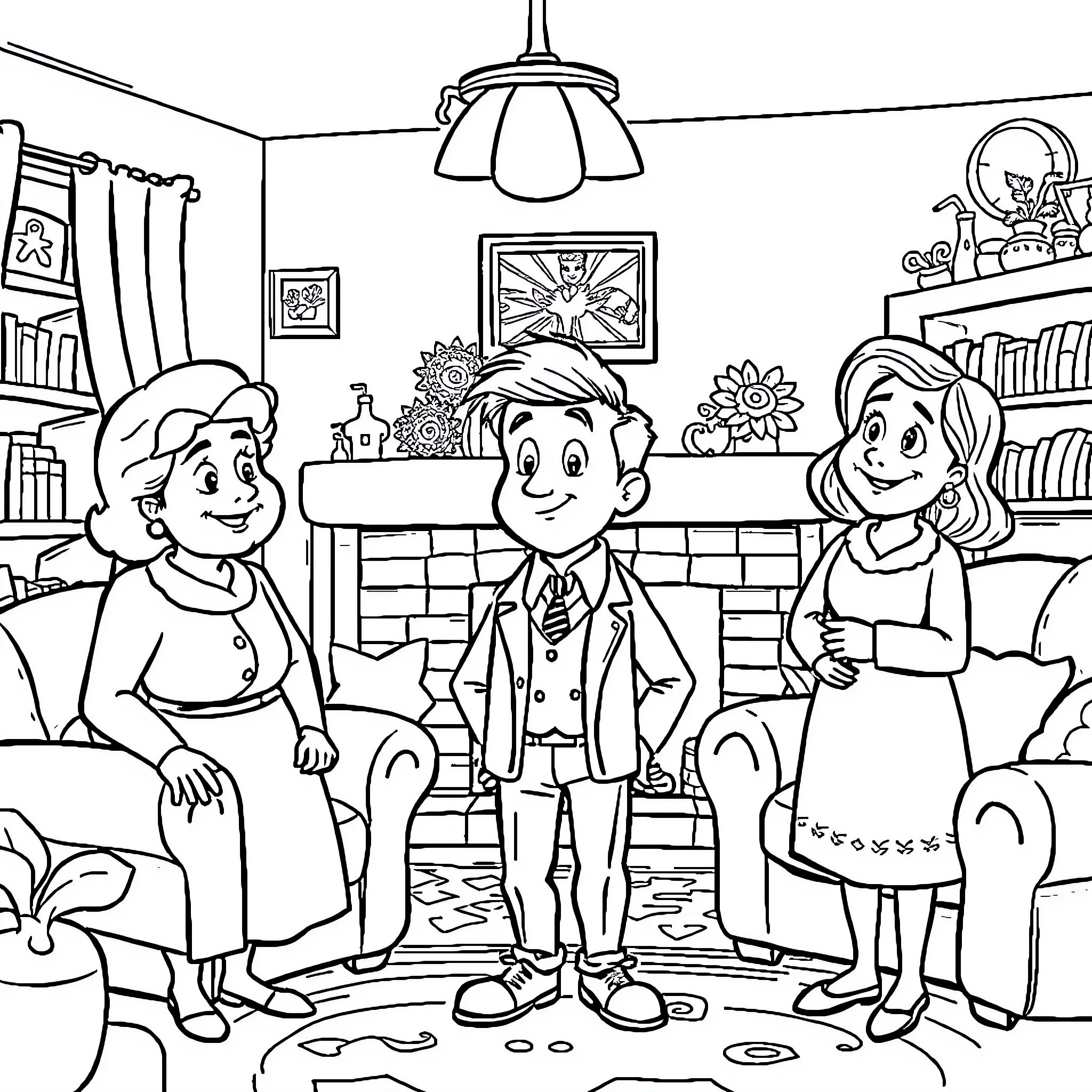 John W. Campbell meeting with his colleagues in his office Coloring Page (free black-and-white line drawing printable PDF for all, from beginners to advanced learners, including children, teens, adults, and seniors)