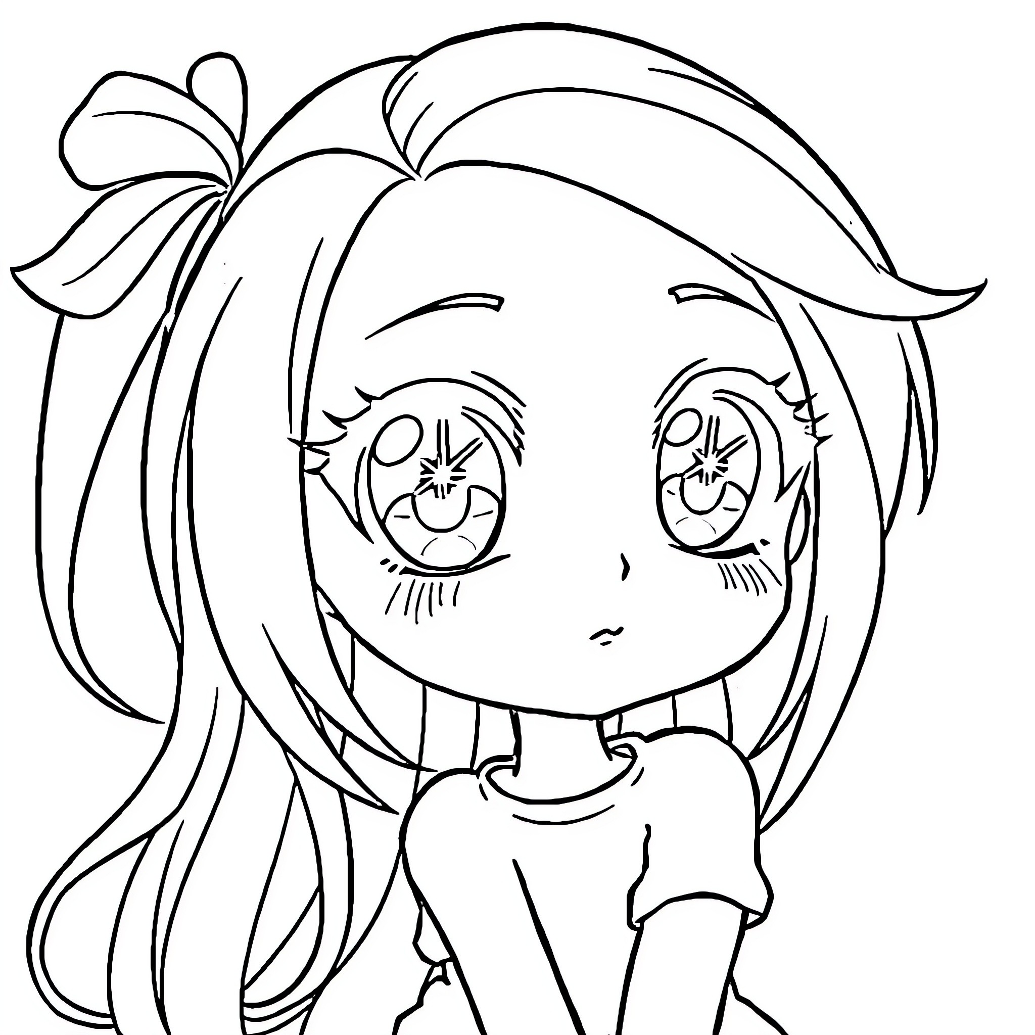 Anima Girl with Cheerful Expression Coloring Page (free black-and-white line drawing printable PDF for all, from beginners to advanced learners, including children, teens, adults, and seniors)