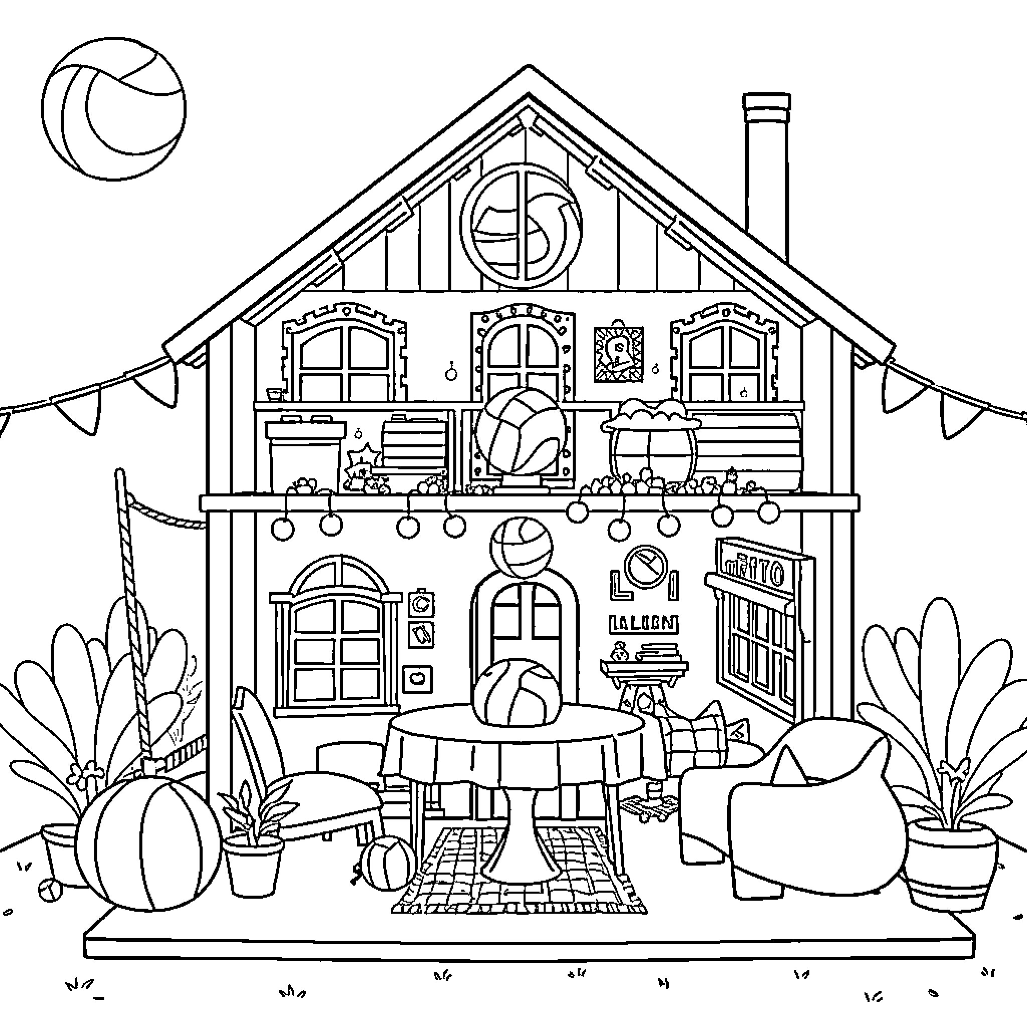 Gabby Dollhouse: Cozy Cottage Adventures Coloring Page (free black-and-white line drawing printable PDF for all, from beginners to advanced learners, including children, teens, adults, and seniors)