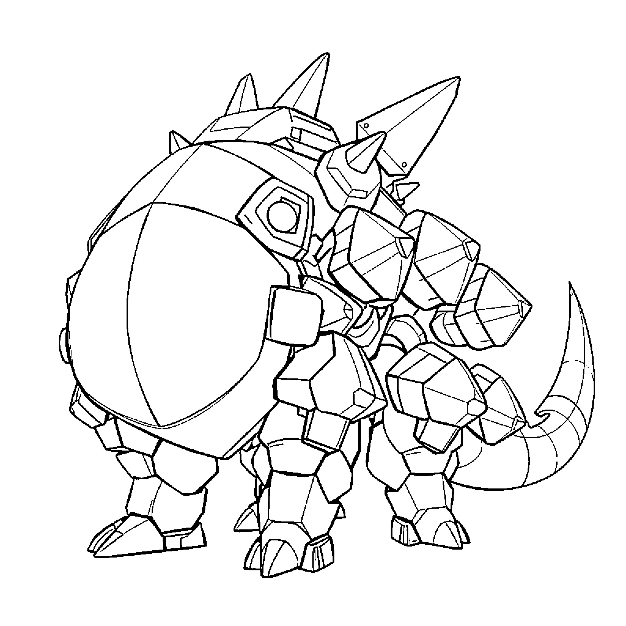 Phalanx of Armored Robotic Creature Coloring Page (free black-and-white line drawing printable PDF for all, from beginners to advanced learners, including children, teens, adults, and seniors)