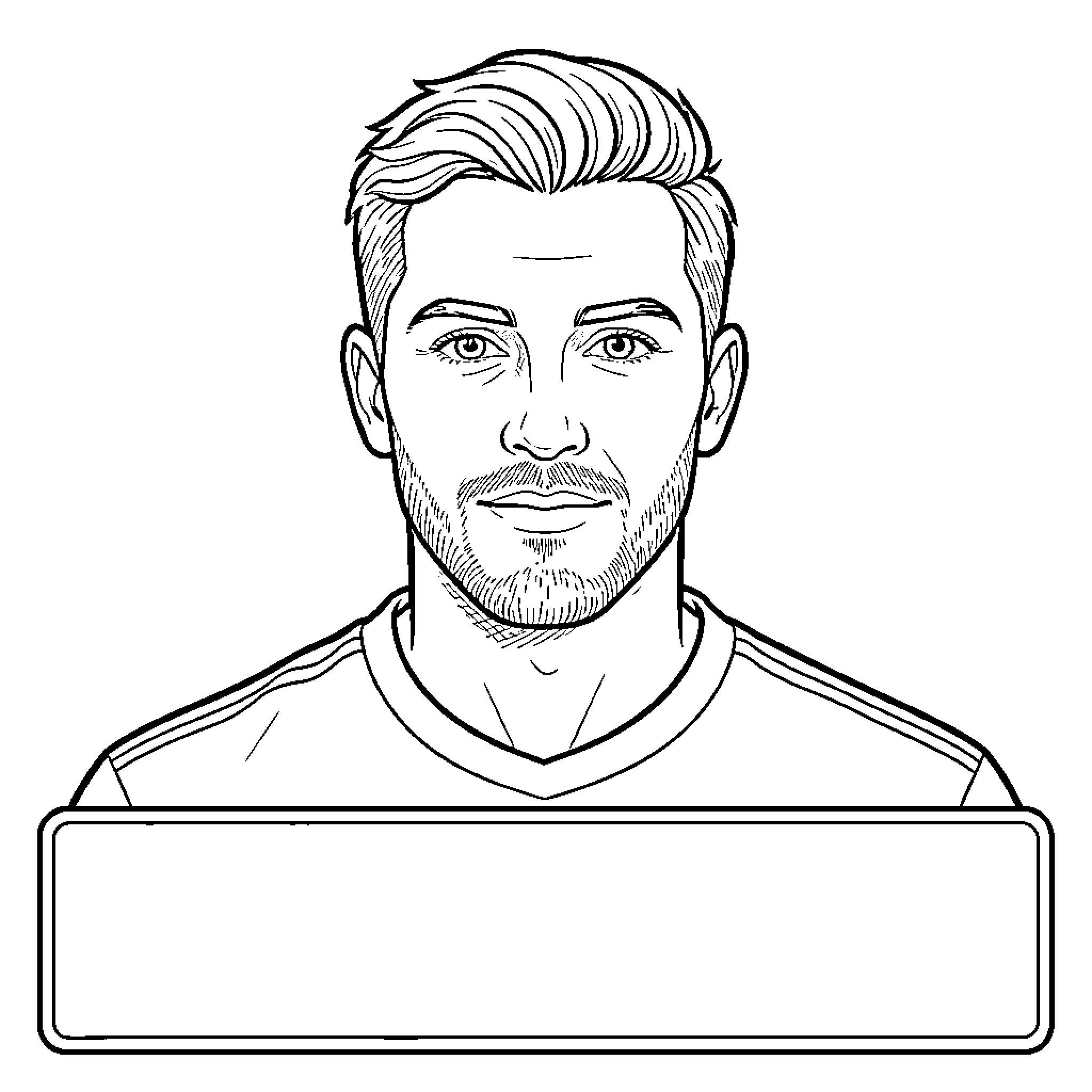 Hombre con barba sonriendo levemente ante la cámara Coloring Page (free black-and-white line drawing printable PDF for all, from beginners to advanced learners, including children, teens, adults, and seniors)