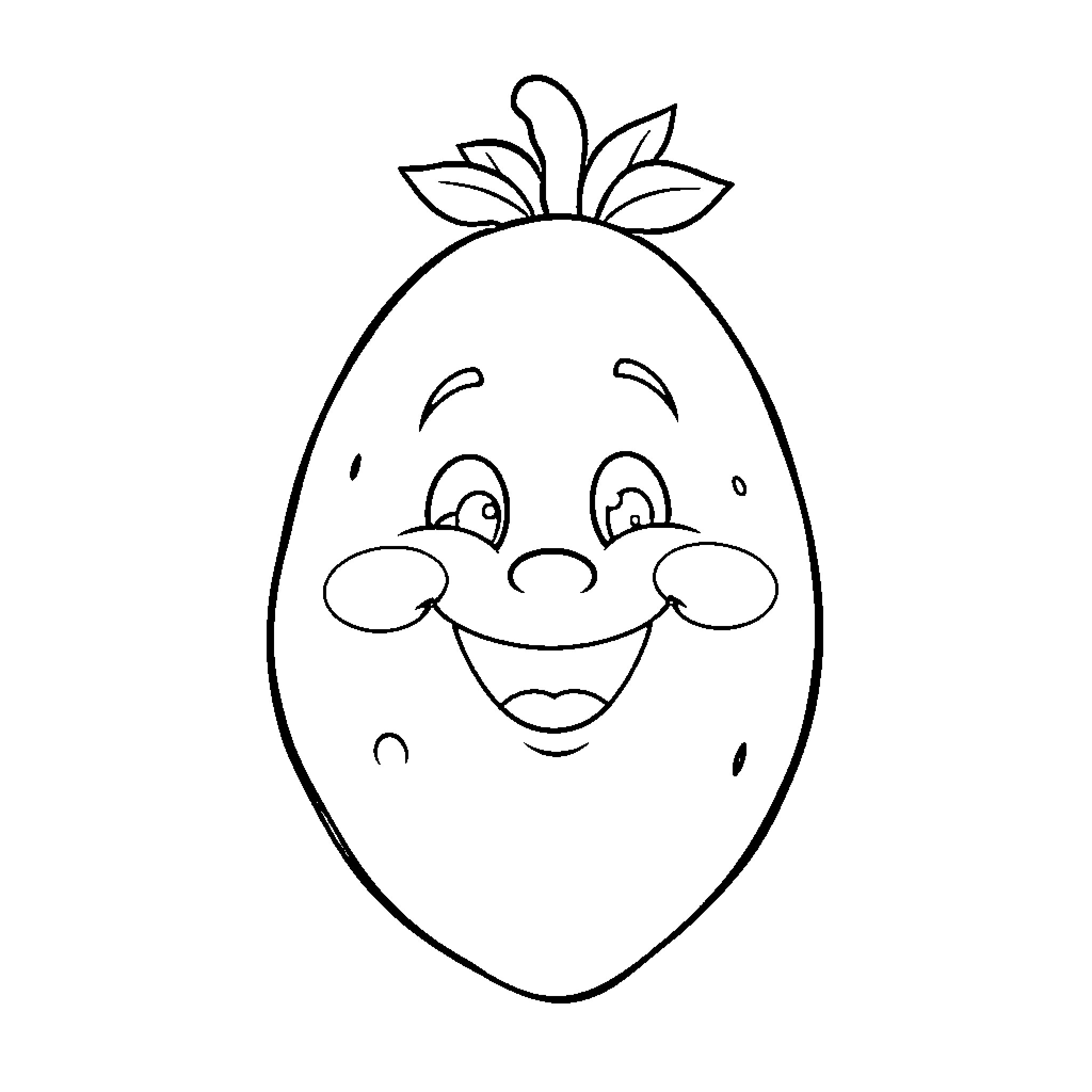 Potato character smiling happily Coloring Page (free black-and-white line drawing printable PDF for all, from beginners to advanced learners, including children, teens, adults, and seniors)