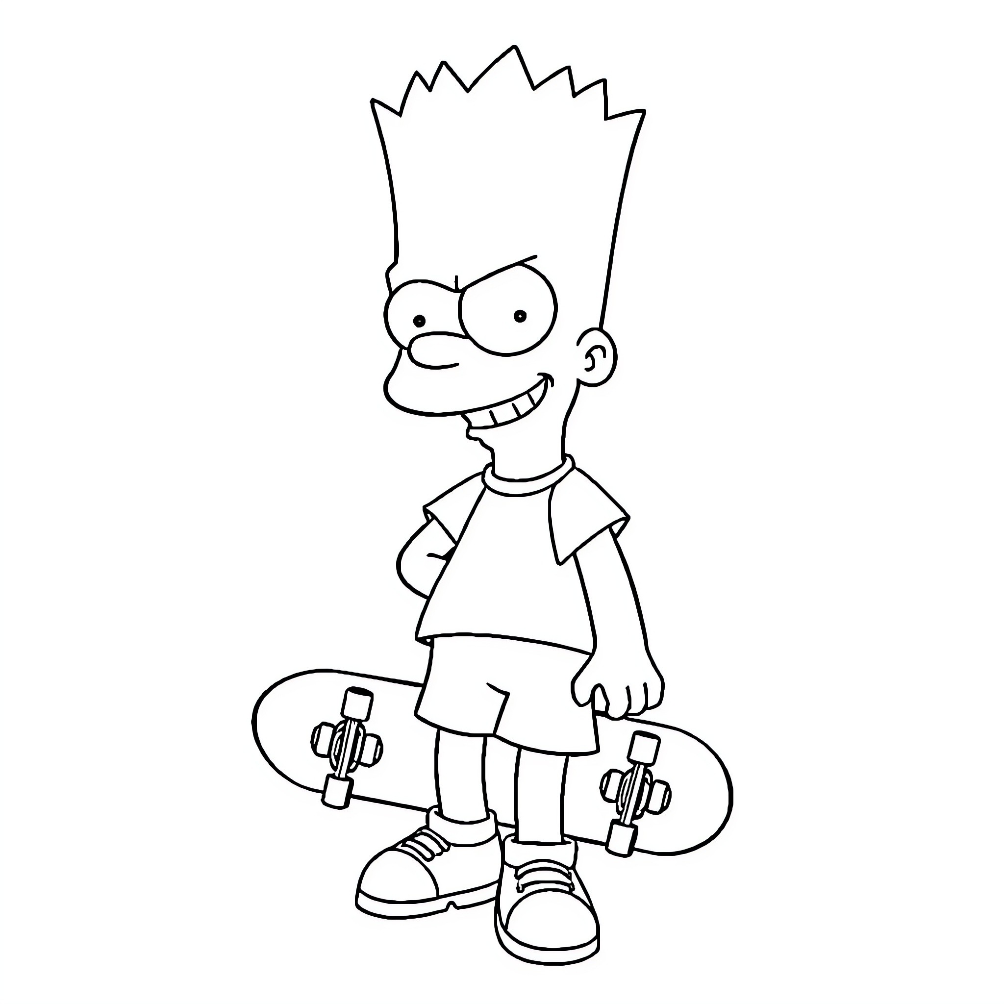 Bart Simpson playing with skateboards Coloring Page (free black-and-white line drawing printable PDF for all, from beginners to advanced learners, including children, teens, adults, and seniors)