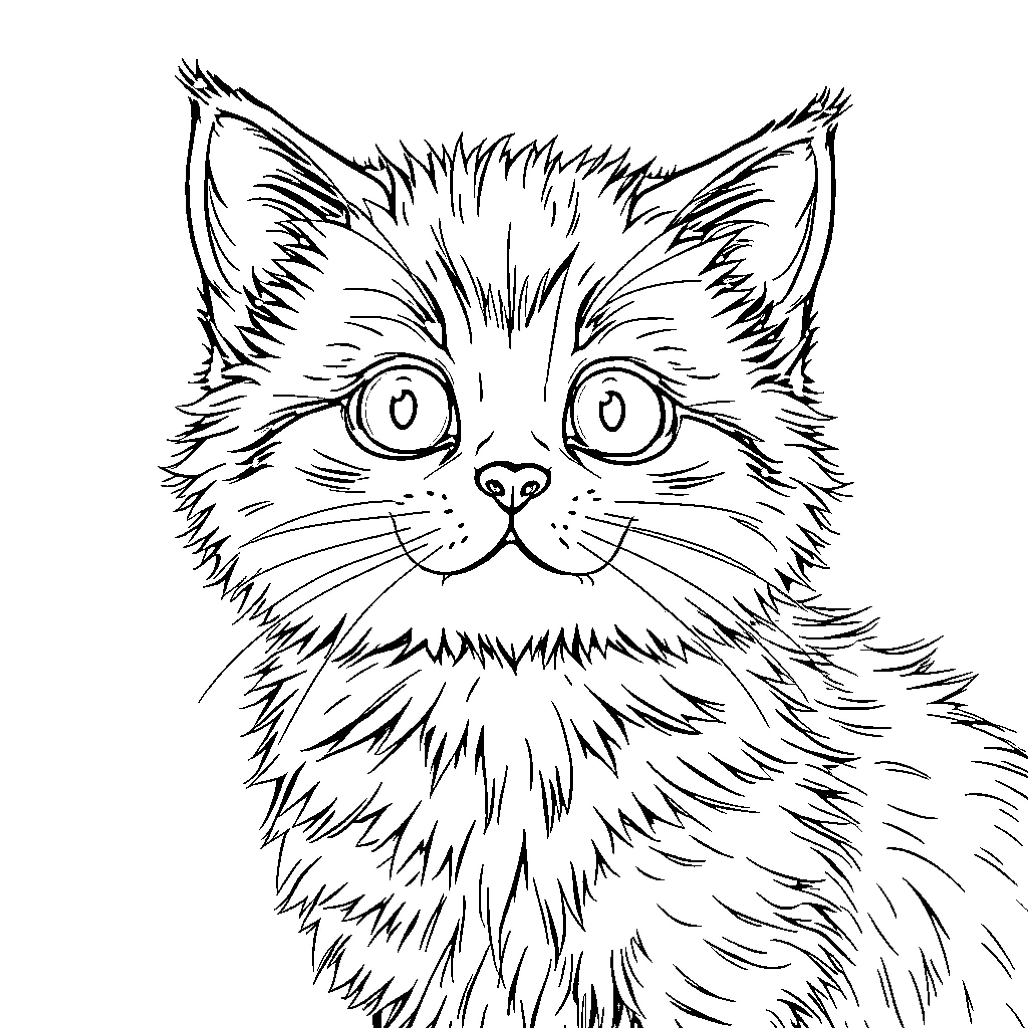 Cat with Curious Expression Coloring Page (free black-and-white line drawing printable PDF for all, from beginners to advanced learners, including children, teens, adults, and seniors)