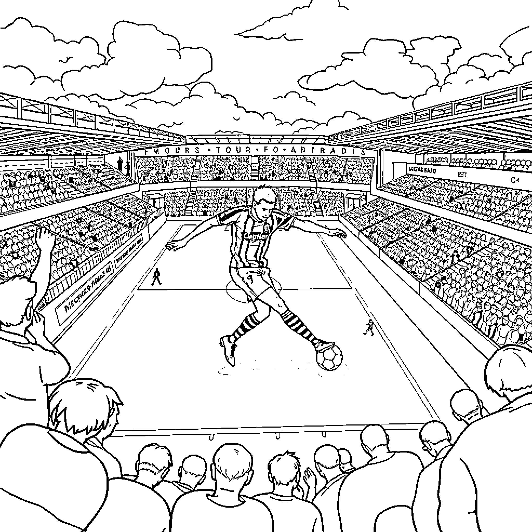 Lucas Radebe kicking a soccer ball on the field Coloring Page (free black-and-white line drawing printable PDF for all, from beginners to advanced learners, including children, teens, adults, and seniors)