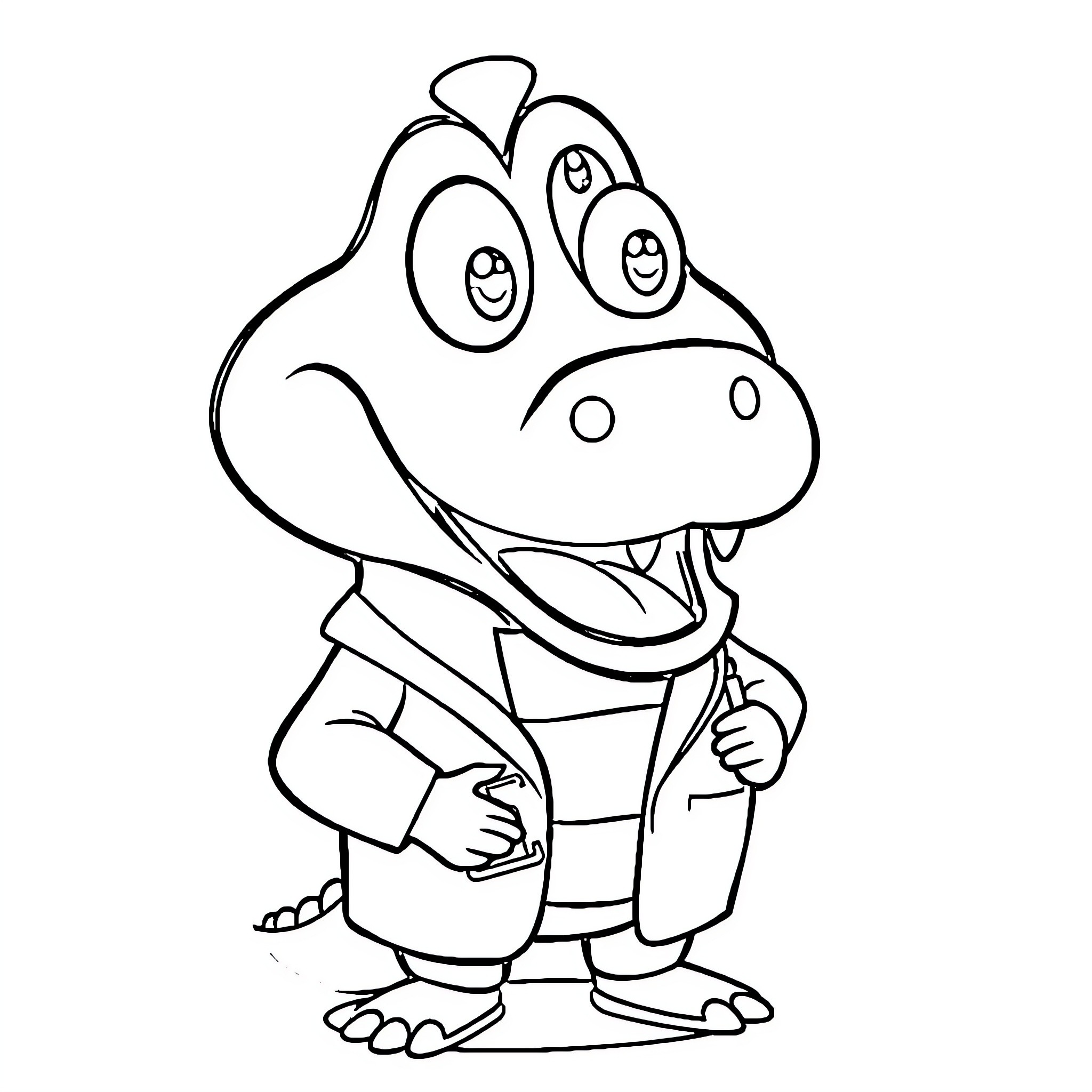 Dentist examining smiling cartoon dinosaur Coloring Page (free black-and-white line drawing printable PDF for all, from beginners to advanced learners, including children, teens, adults, and seniors)