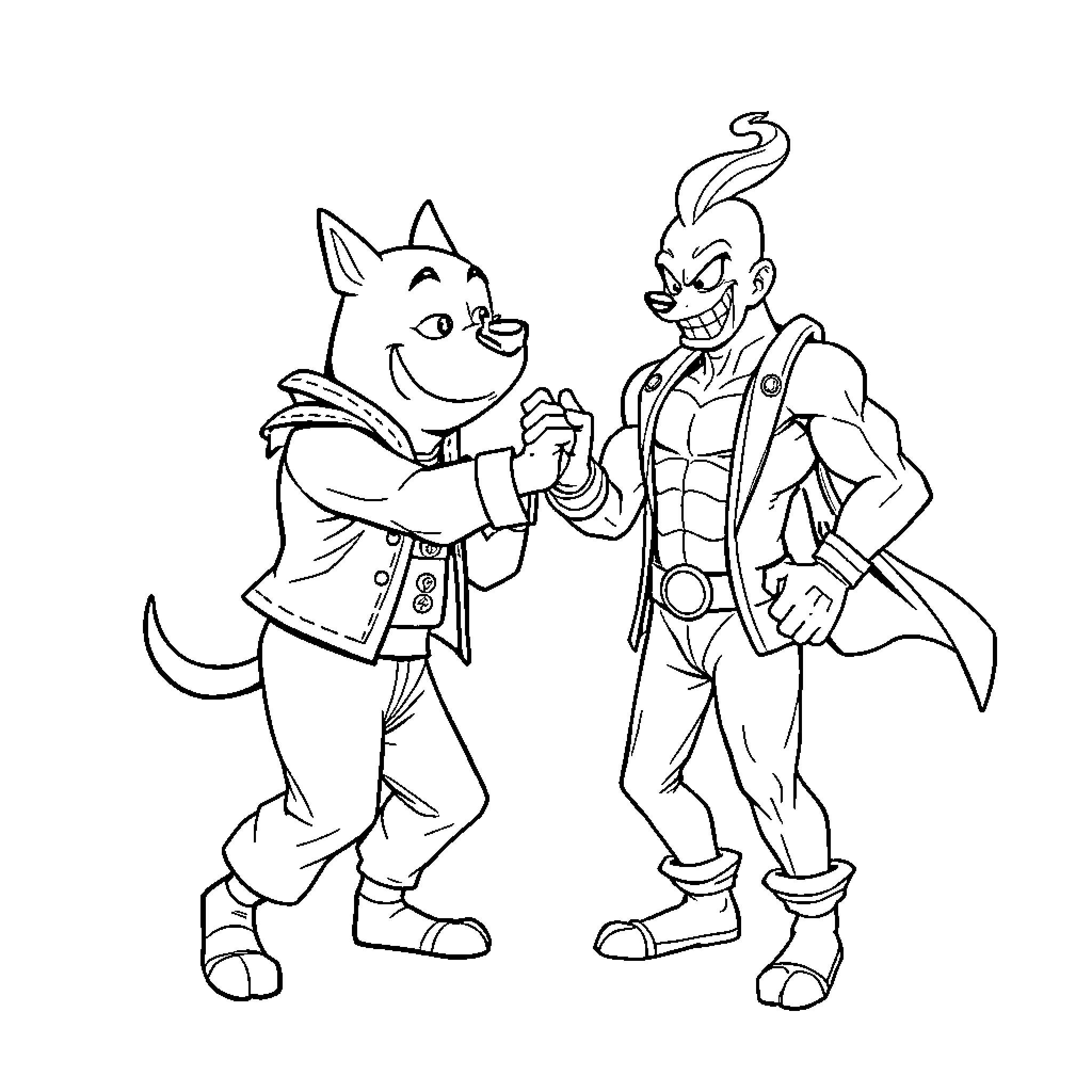 Courage of Unusual Companions Coloring Page (free black-and-white line drawing printable PDF for all, from beginners to advanced learners, including children, teens, adults, and seniors)