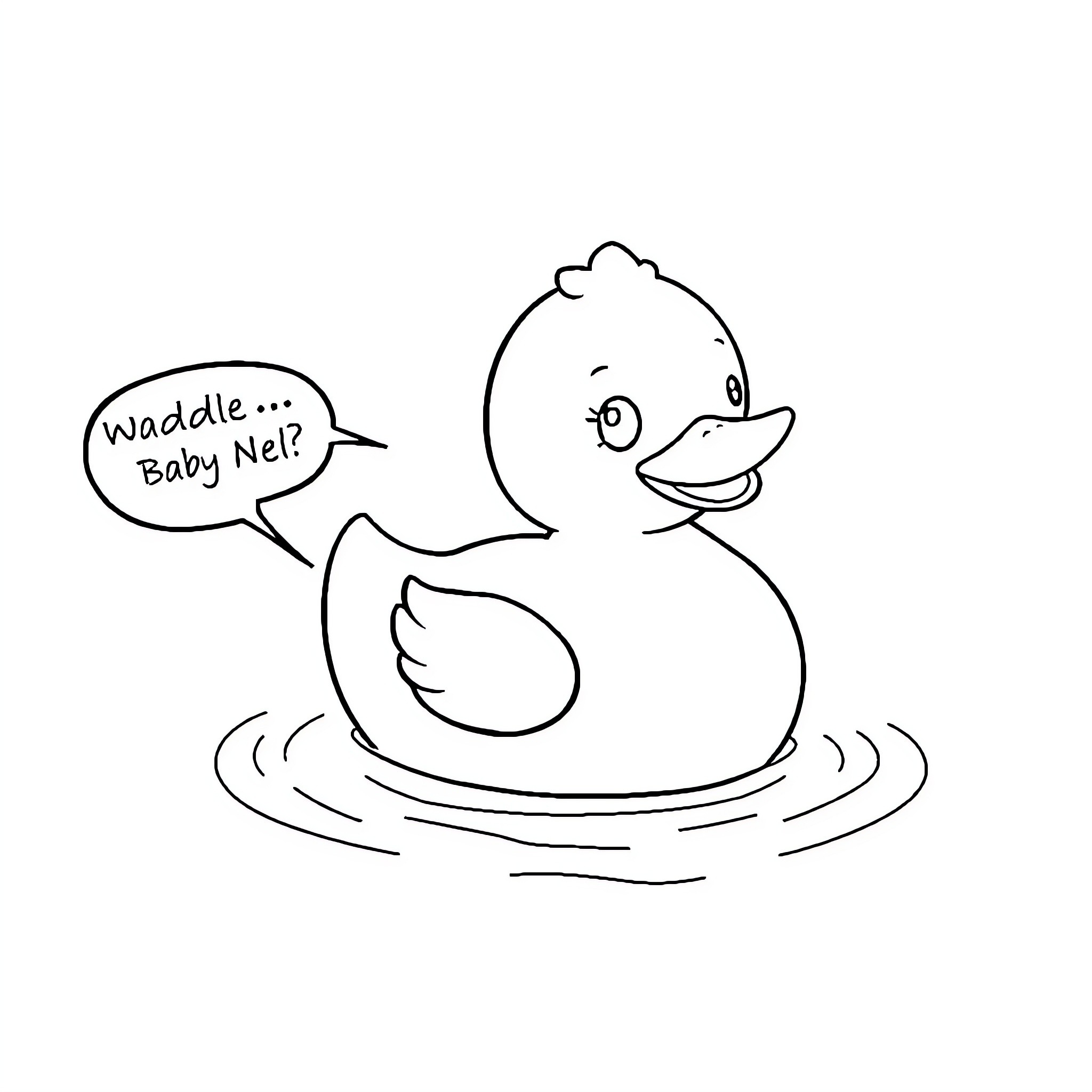 Rubber Duck asking for help in water Coloring Page (free black-and-white line drawing printable PDF for all, from beginners to advanced learners, including children, teens, adults, and seniors)