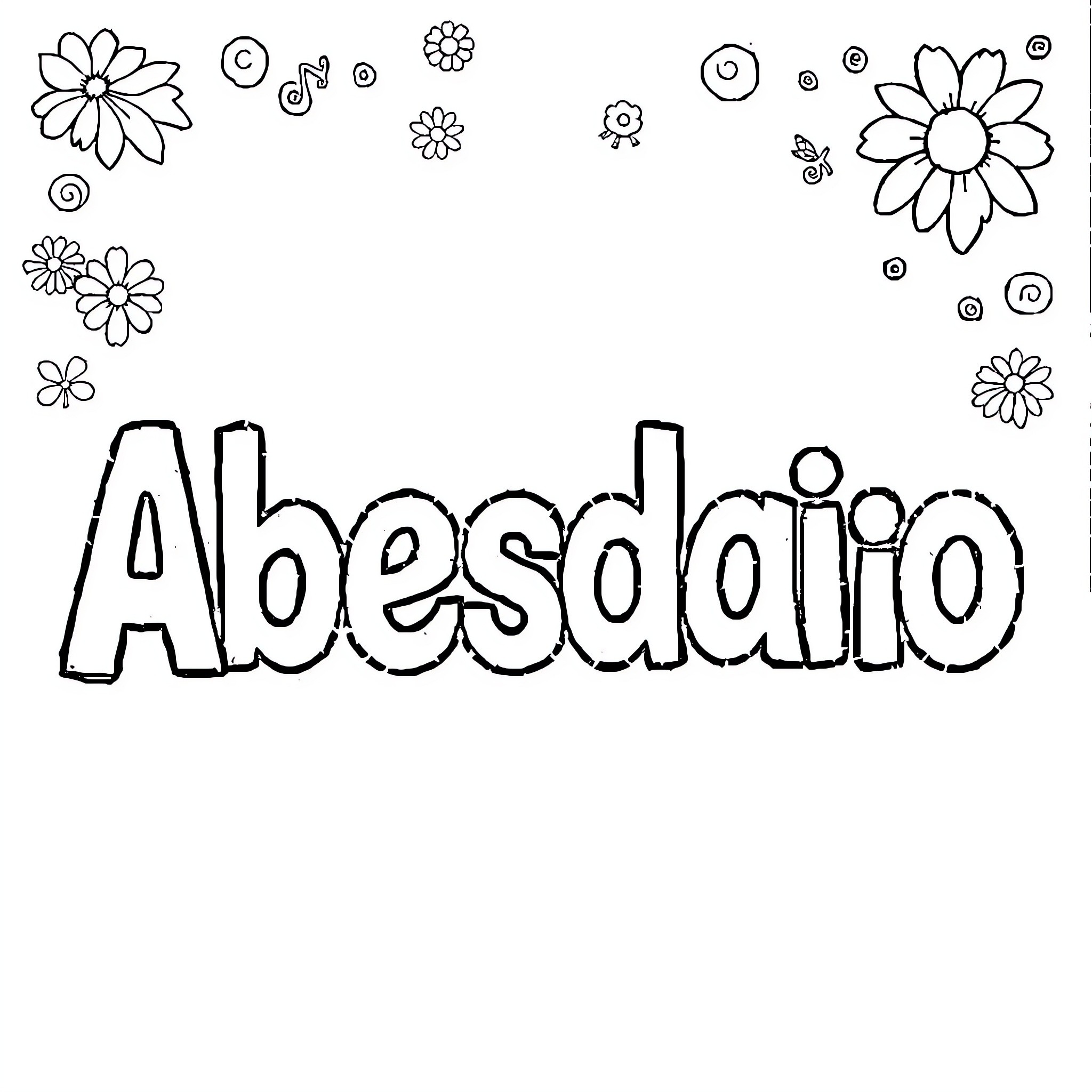 Alphabet Flowers and Doodles Coloring Page (free black-and-white line drawing printable PDF for all, from beginners to advanced learners, including children, teens, adults, and seniors)