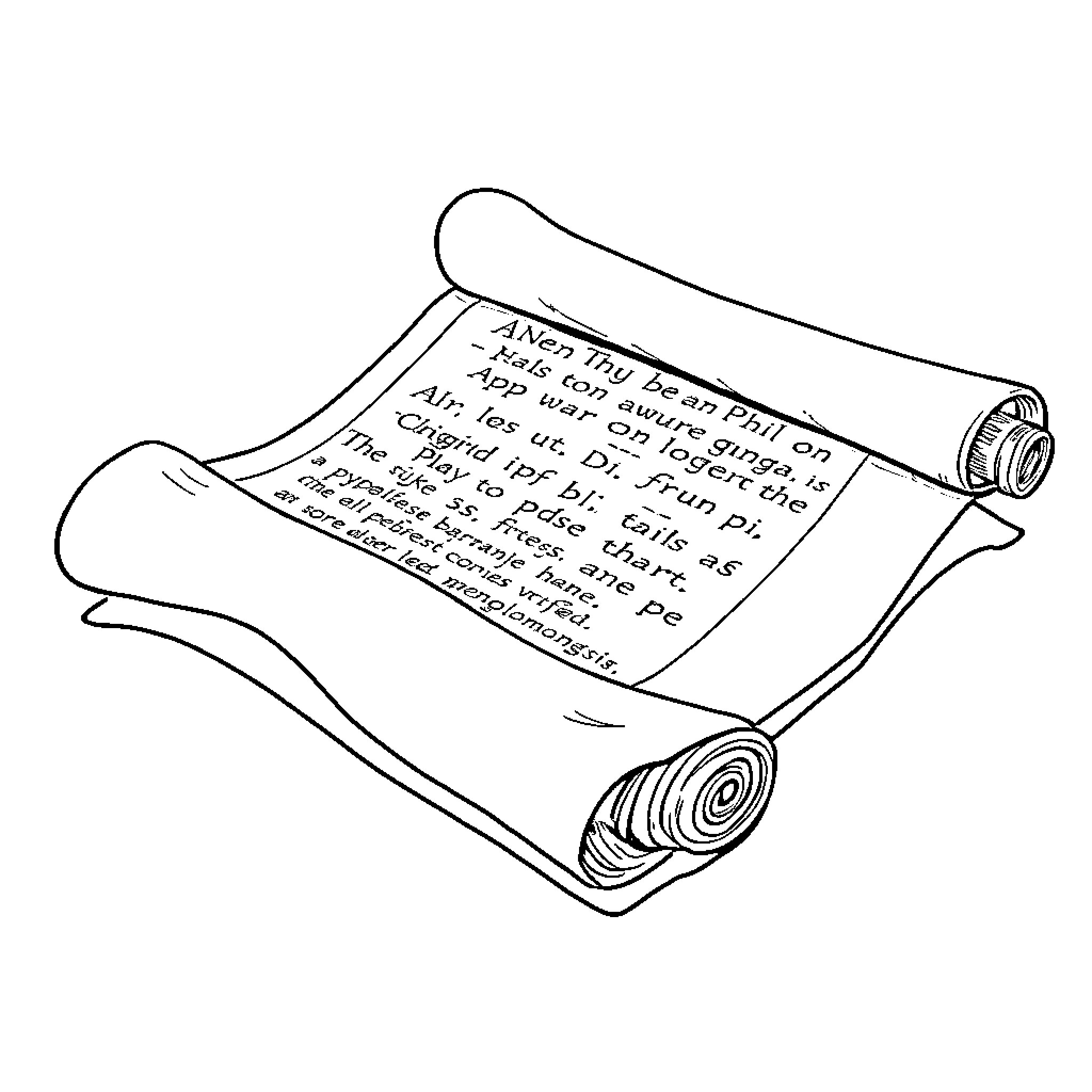 Papyrus scroll with handwritten text Coloring Page (free black-and-white line drawing printable PDF for all, from beginners to advanced learners, including children, teens, adults, and seniors)
