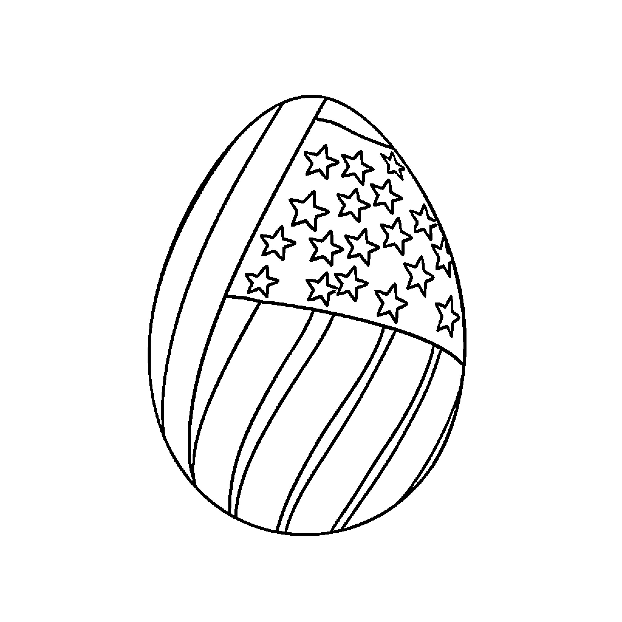Egg with Patriotic Star Pattern Coloring Page (free black-and-white line drawing printable PDF for all, from beginners to advanced learners, including children, teens, adults, and seniors)
