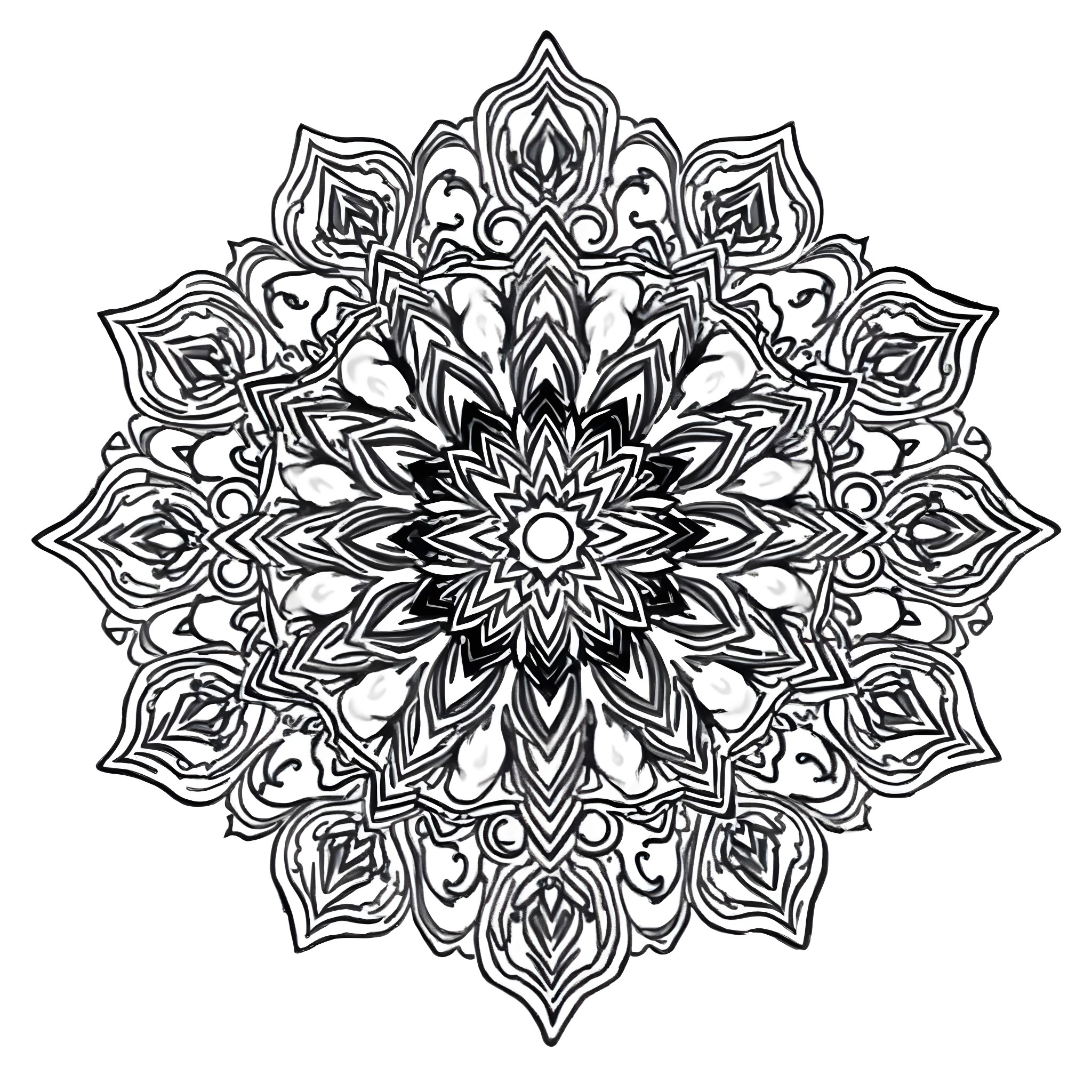 Mandala with Intricate Floral Design Coloring Page (free black-and-white line drawing printable PDF for all, from beginners to advanced learners, including children, teens, adults, and seniors)