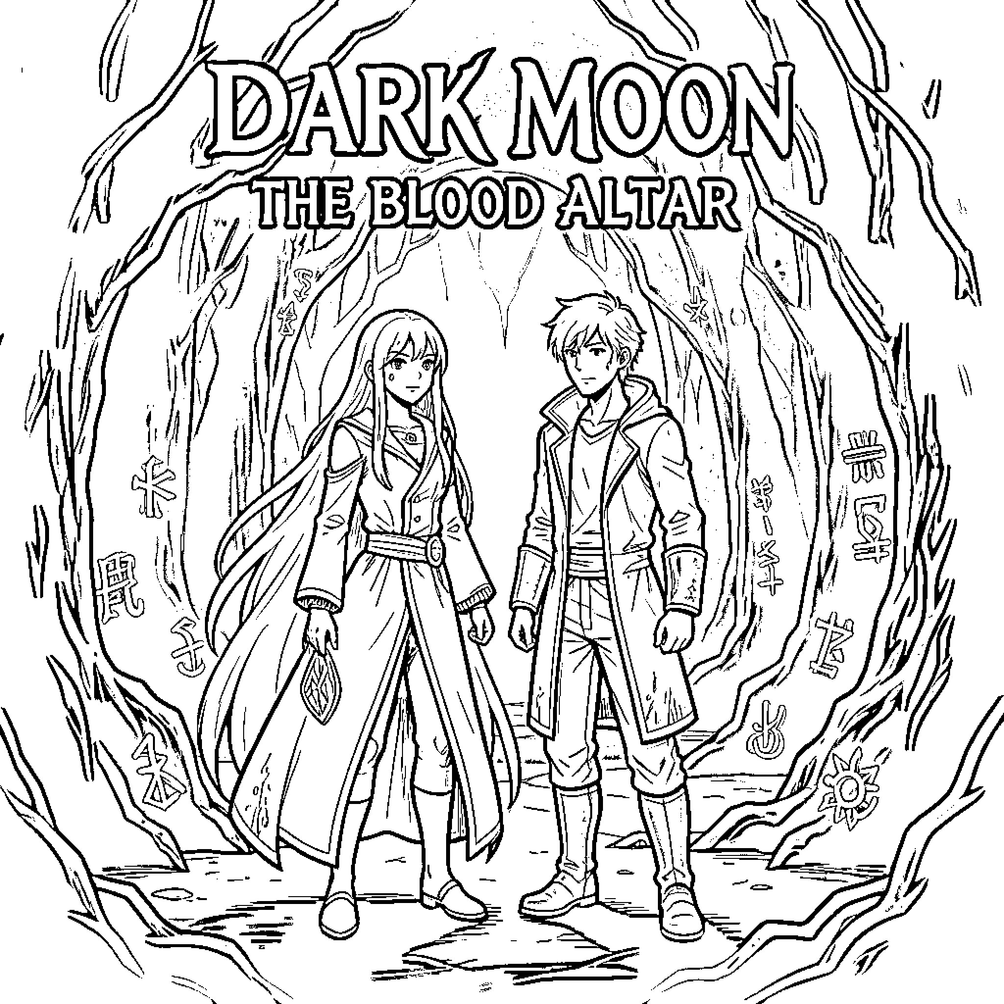 Heli-themed adventure at the blood altar Coloring Page (free black-and-white line drawing printable PDF for all, from beginners to advanced learners, including children, teens, adults, and seniors)