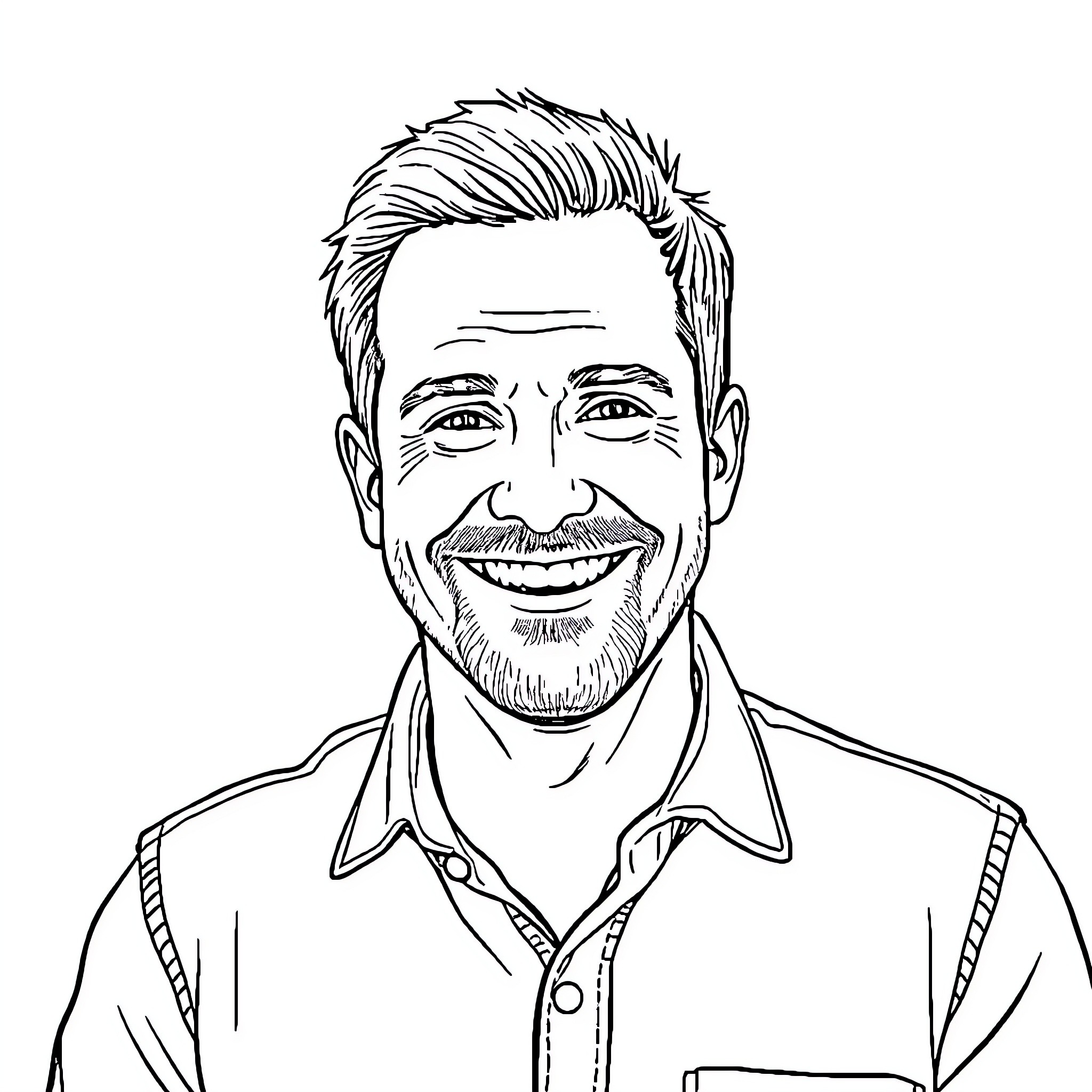 Martin's Cheerful Expression and Casual Attire Coloring Page (free black-and-white line drawing printable PDF for all, from beginners to advanced learners, including children, teens, adults, and seniors)