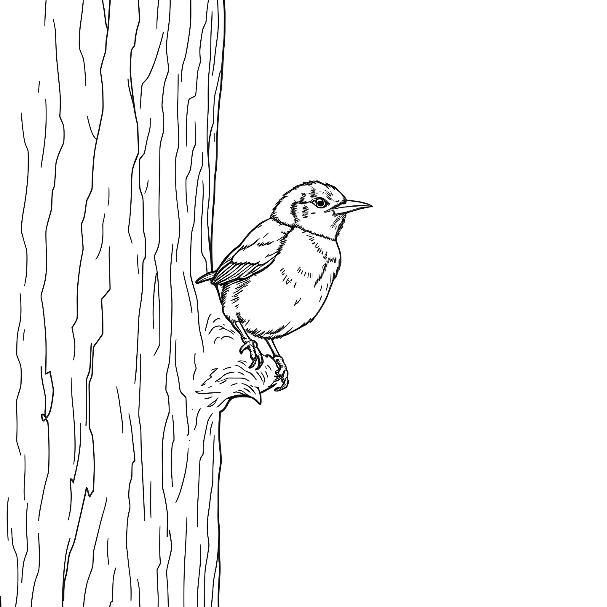Tanager perched on a tree Coloring Page (free black-and-white line drawing printable PDF for all, from beginners to advanced learners, including children, teens, adults, and seniors)