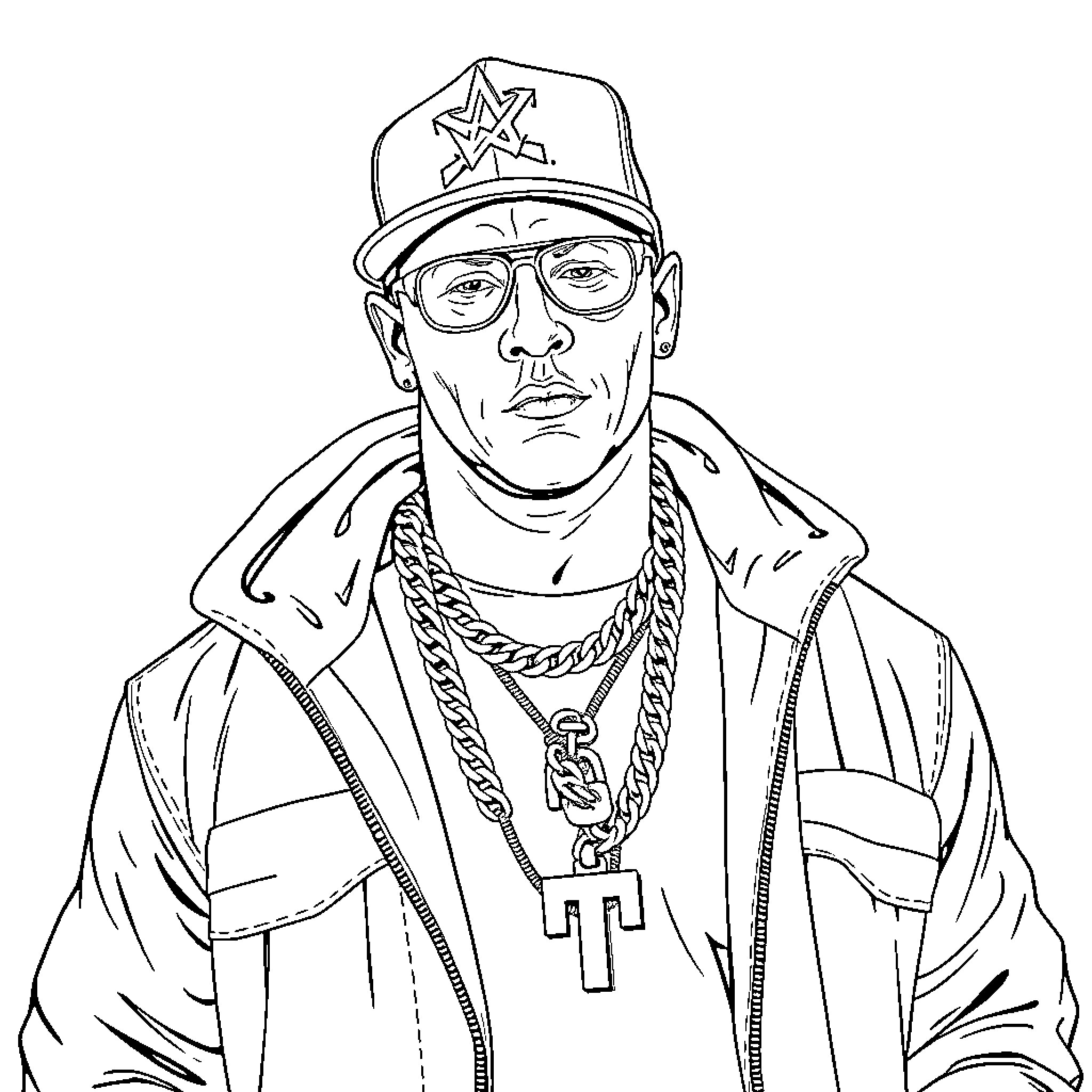 John Cena in stylish casual attire and accessories Coloring Page (free black-and-white line drawing printable PDF for all, from beginners to advanced learners, including children, teens, adults, and seniors)