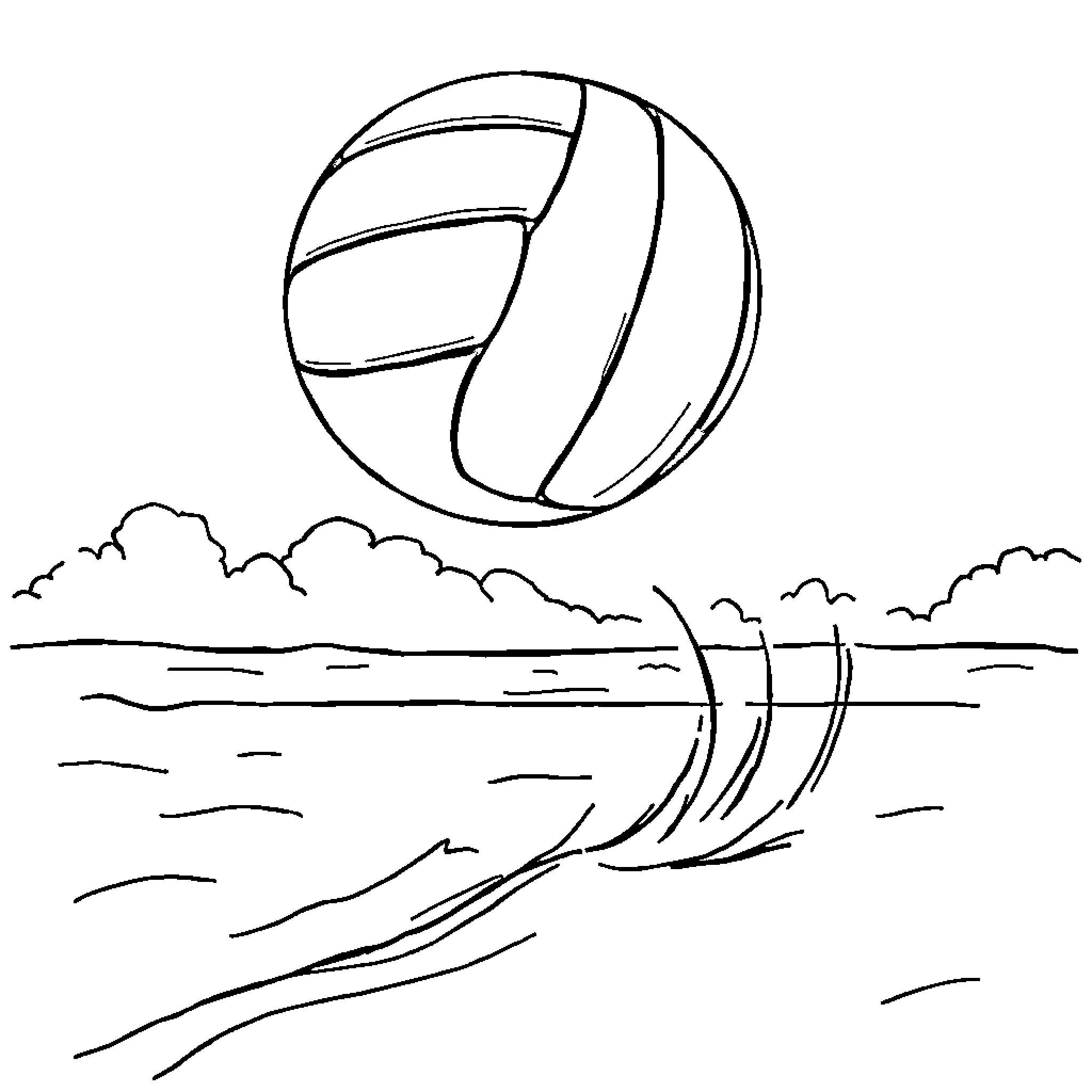 Volleyball game on the beach Coloring Page (free black-and-white line drawing printable PDF for all, from beginners to advanced learners, including children, teens, adults, and seniors)