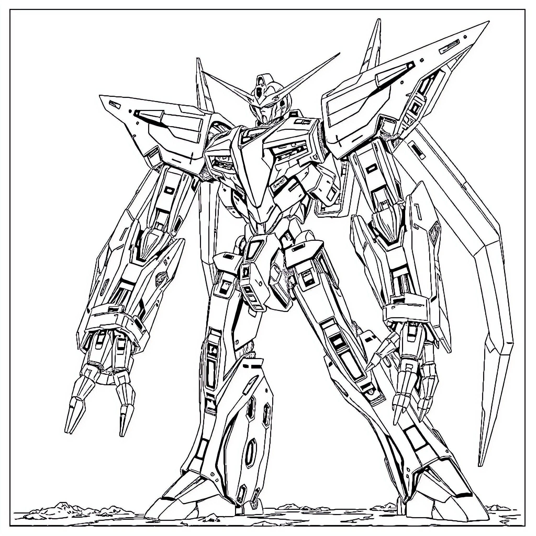 Evangelion Mecha in Fighting Stance Coloring Page (free black-and-white line drawing printable PDF for all, from beginners to advanced learners, including children, teens, adults, and seniors)