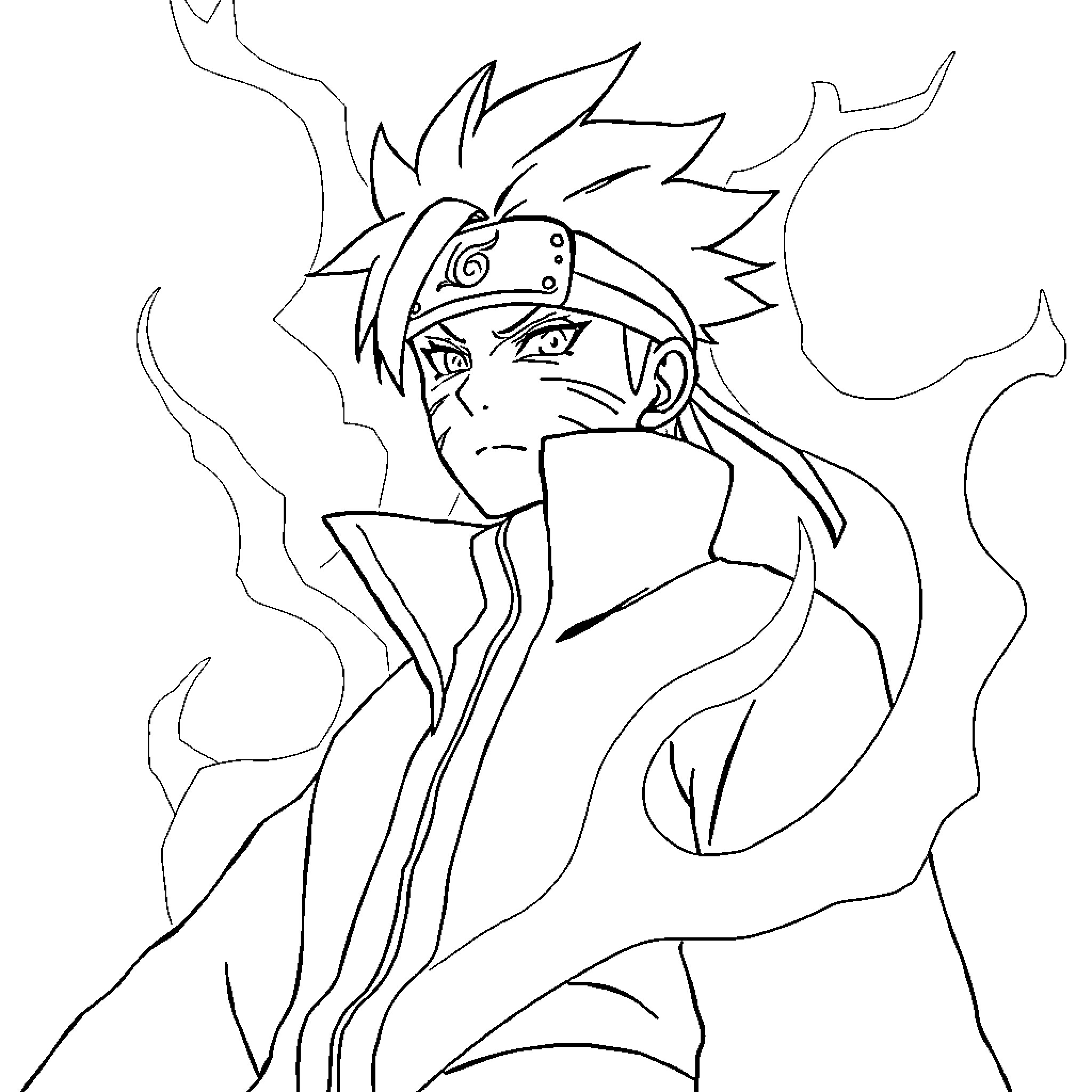 Naruto unleashing powerful jutsu in intense battle Coloring Page (free black-and-white line drawing printable PDF for all, from beginners to advanced learners, including children, teens, adults, and seniors)