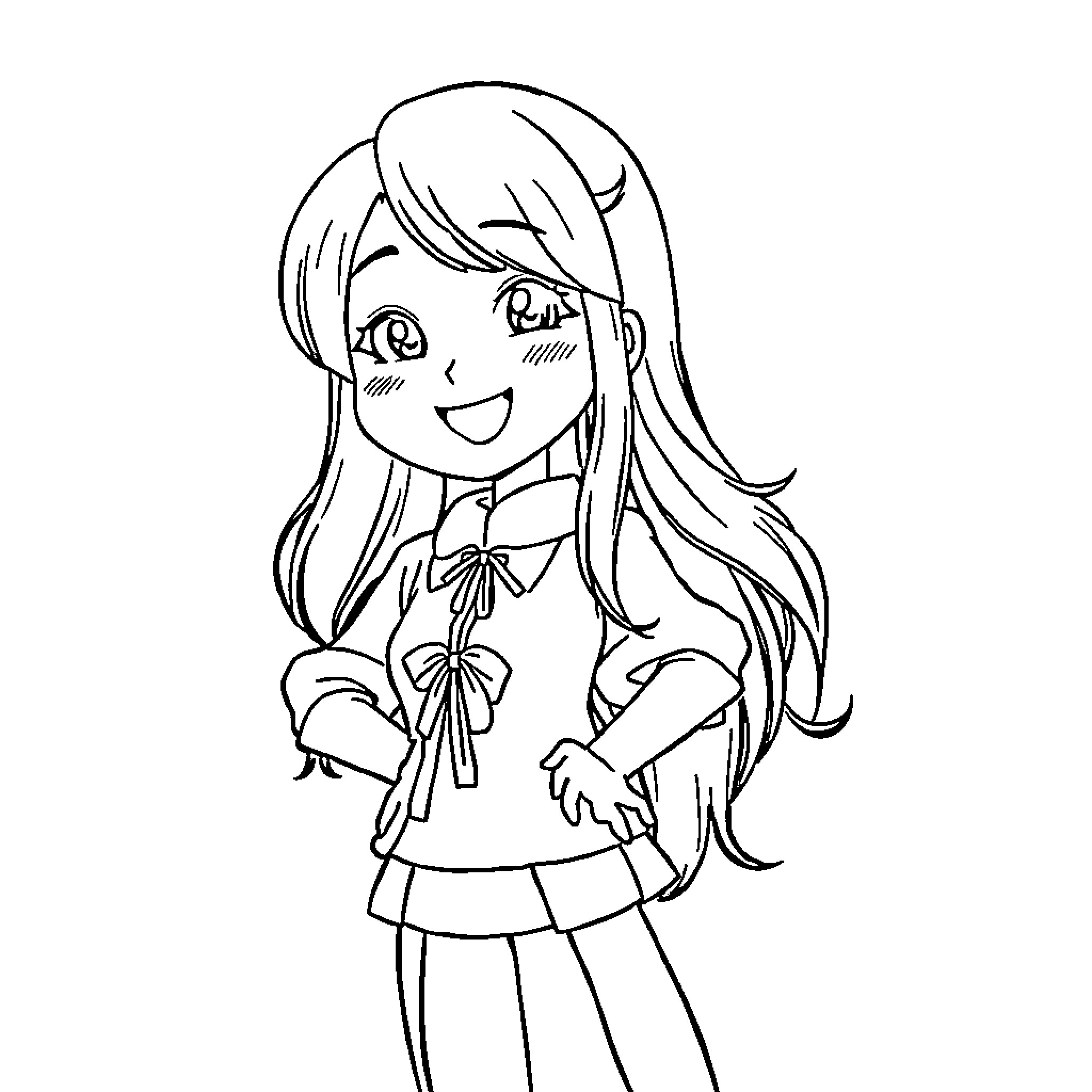 Chiarita Shuntaro's cheerful and smiling school outfit Coloring Page (free black-and-white line drawing printable PDF for all, from beginners to advanced learners, including children, teens, adults, and seniors)